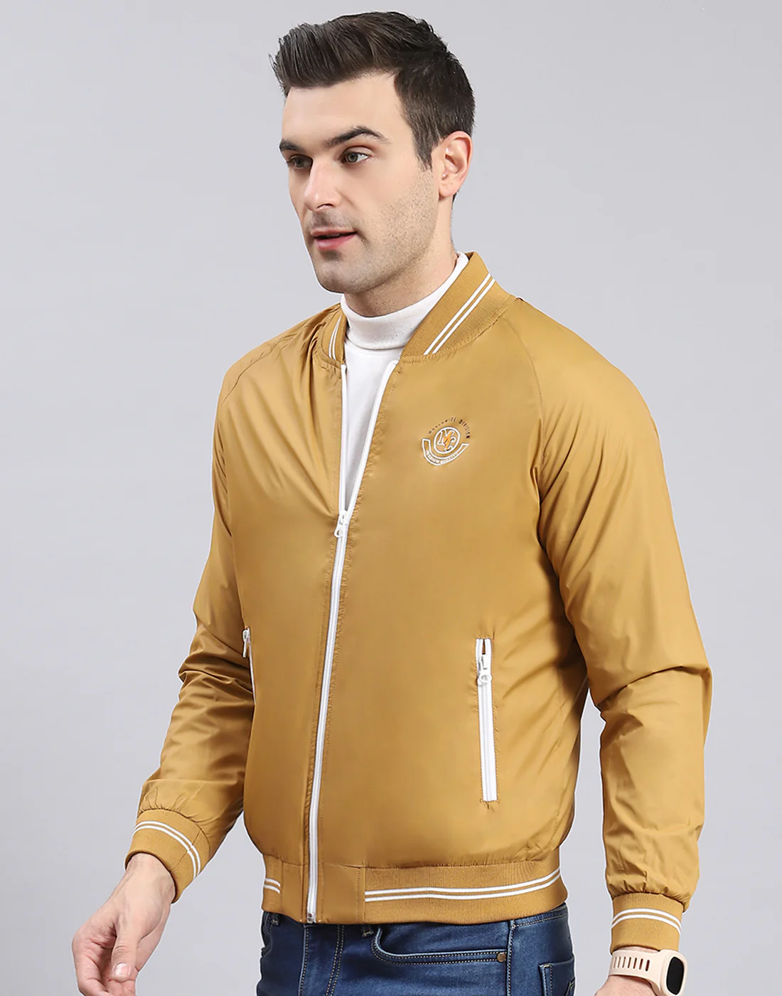 Men Mustard Solid Mandarin Collar Full Sleeve Jacket - Image 4