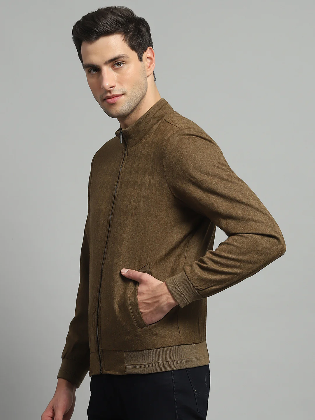 Luxuria Men Mustard Solid Mock Neck Full Sleeve Jacket - Image 3
