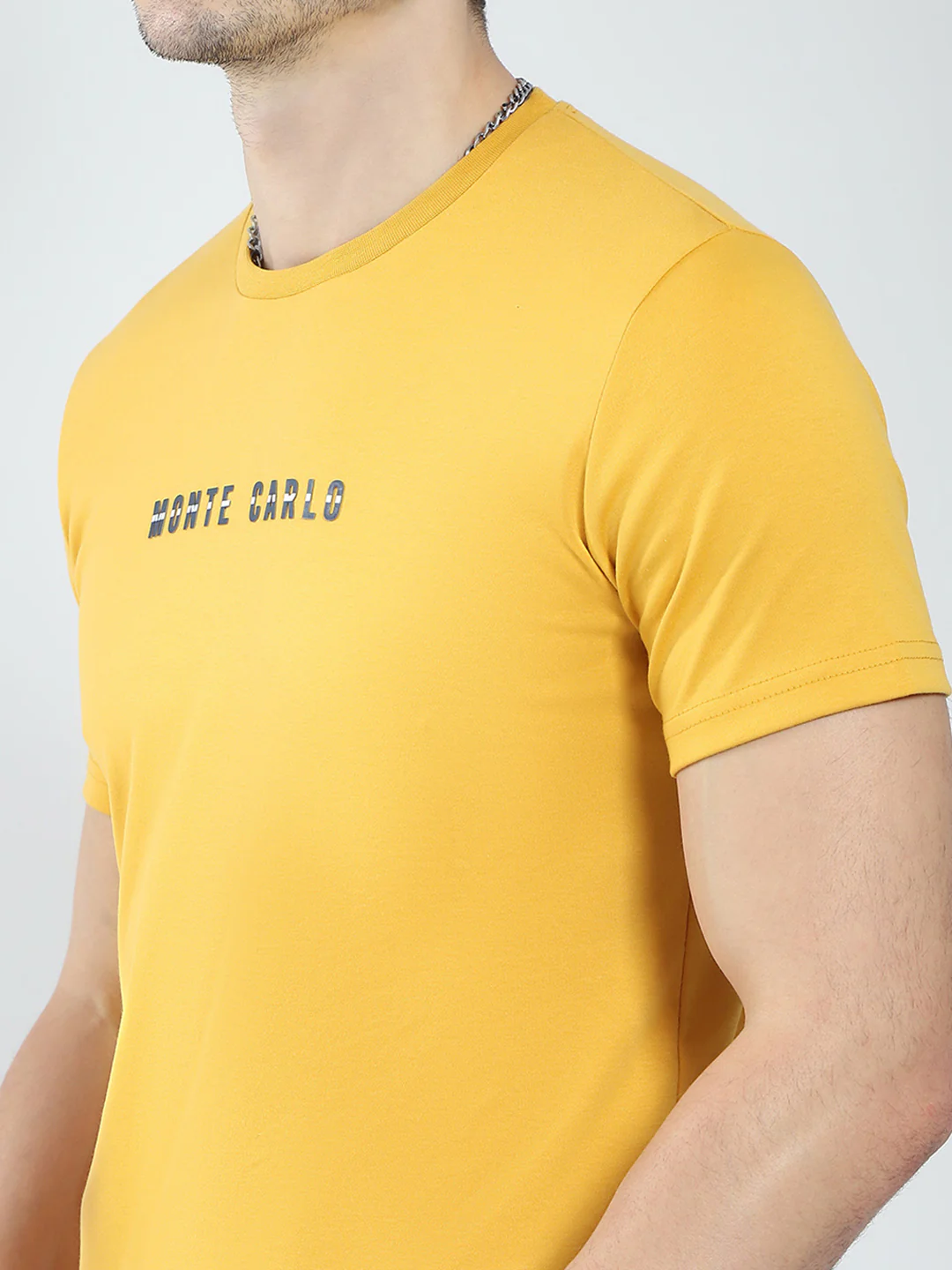 Men Mustard Solid Round Neck Half Sleeve T-Shirt - Image 6