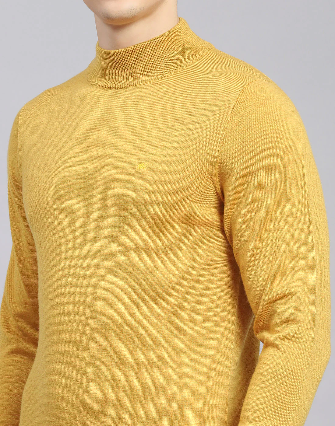 Men Mustard Solid T Neck Full Sleeve Sweater - Image 7