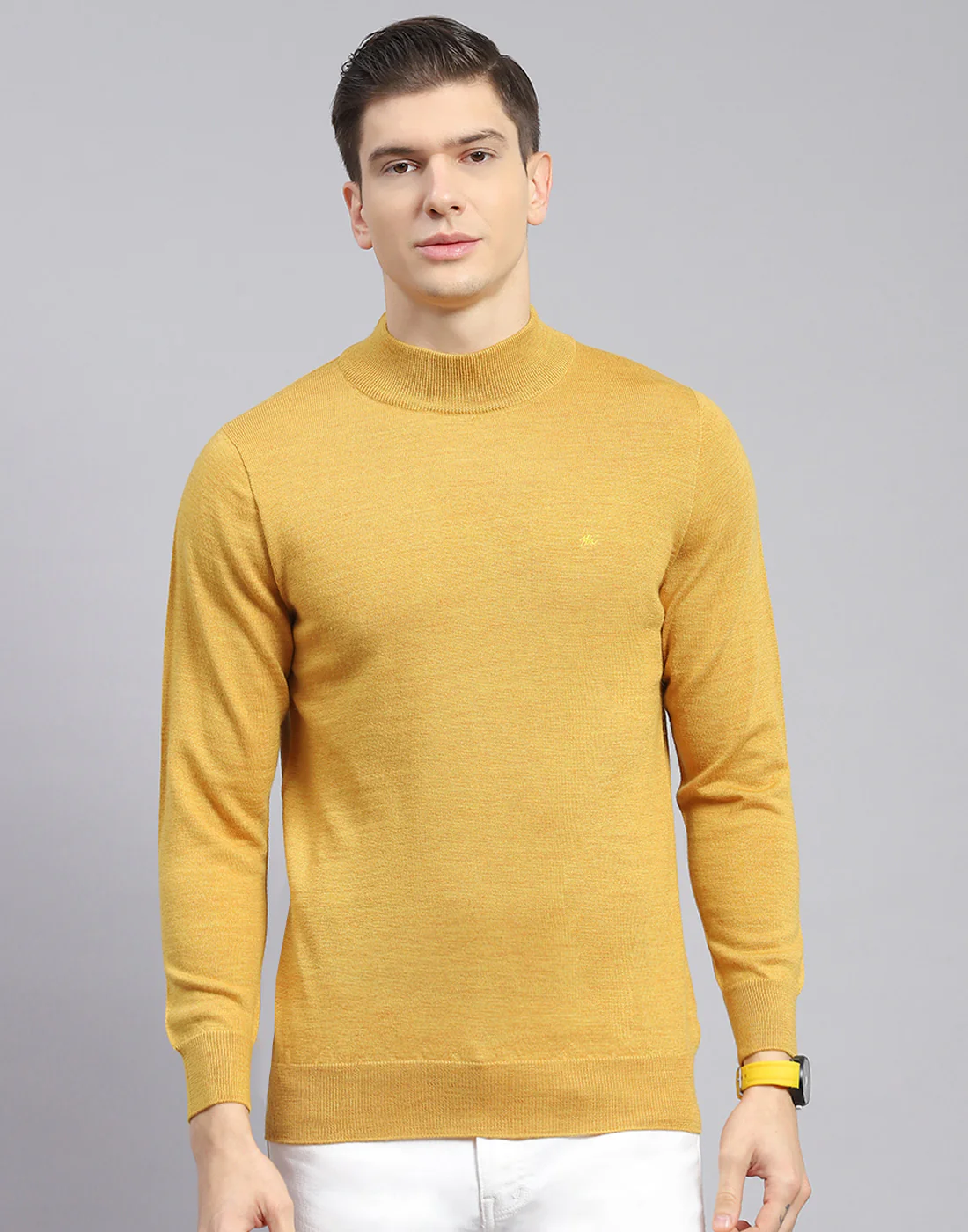 Men Mustard Solid Turtle Neck Full Sleeve Pullover - Image 3