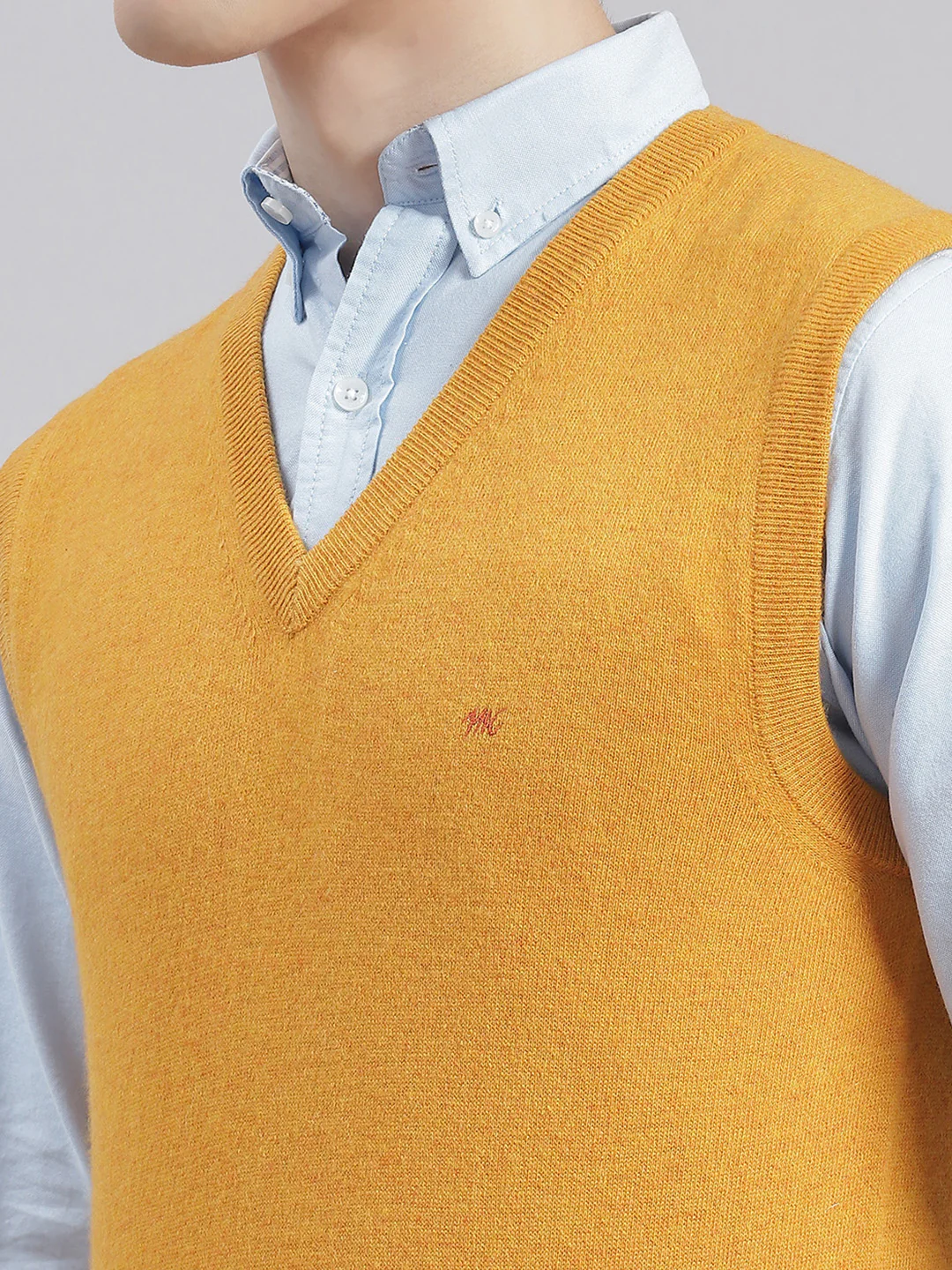 Men Mustard Solid V Neck Sleeveless Sweaters/Pullovers - Image 6