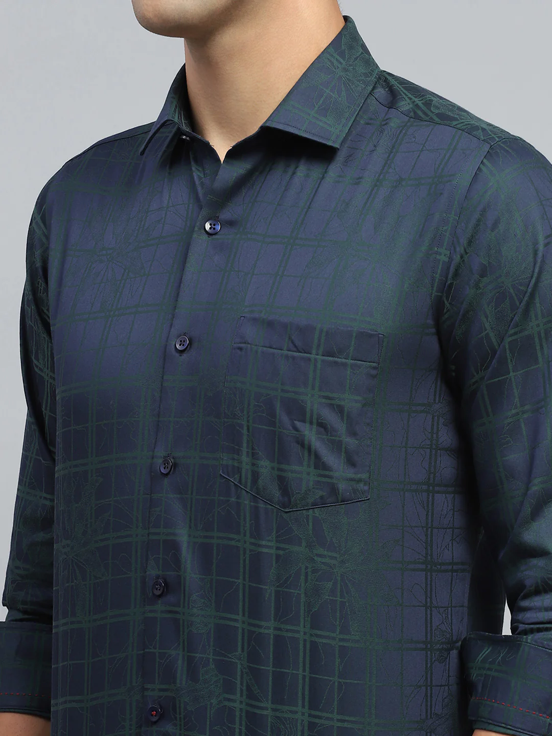 Luxuria Men Navy Blue Check Collar Full Sleeve Shirt - Image 6