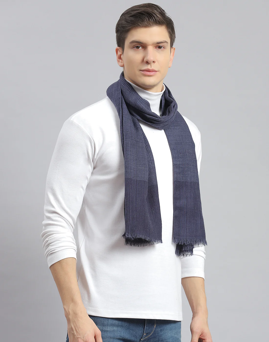 Men Navy Blue Check Muffler - Image 4