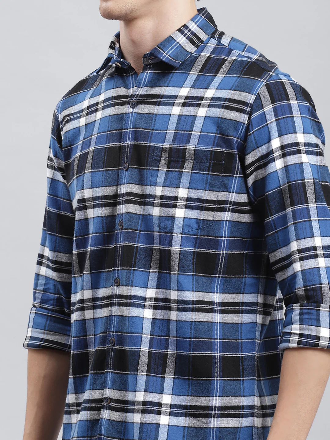 Men Navy Blue Check Shirt - Image 6