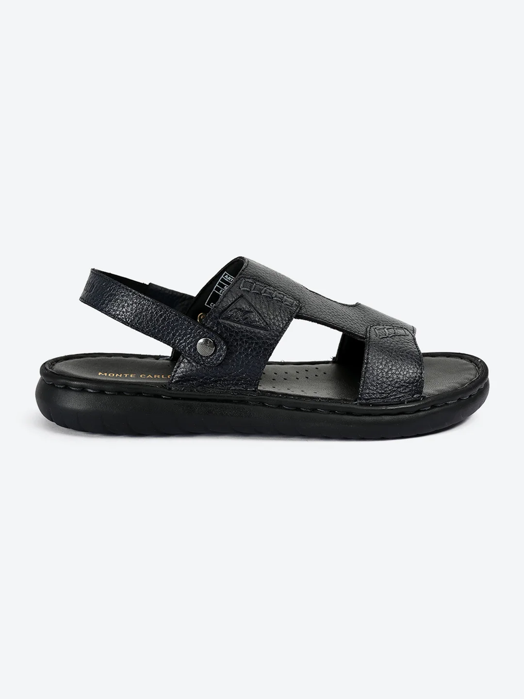 Men Navy Blue Elastic Genuine Leather Sandals - Image 5