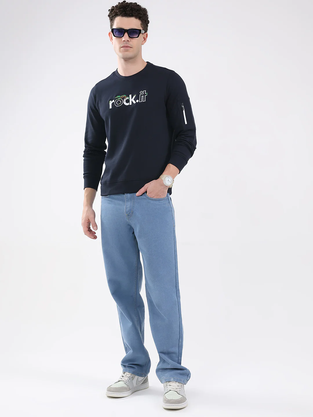 Rock.it Men Navy Blue Embroidered Round Neck Full Sleeve Sweatshirt - Image 2