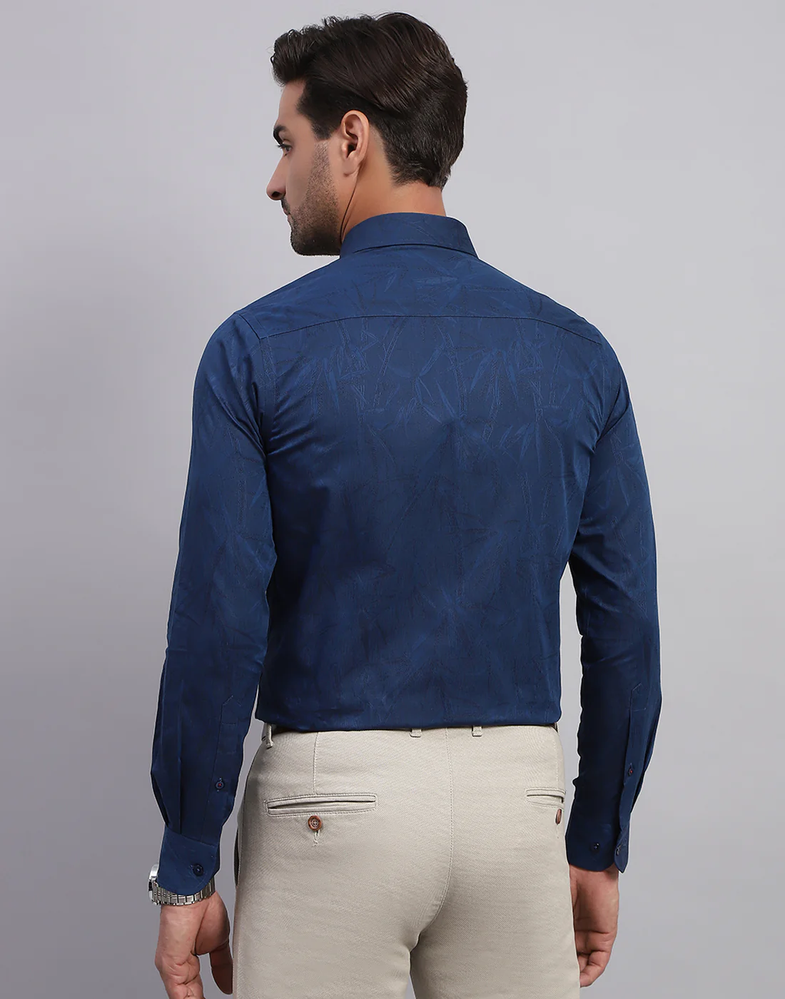 Luxuria Men Navy Blue Floral Print Collar Full Sleeve Shirt - Image 5