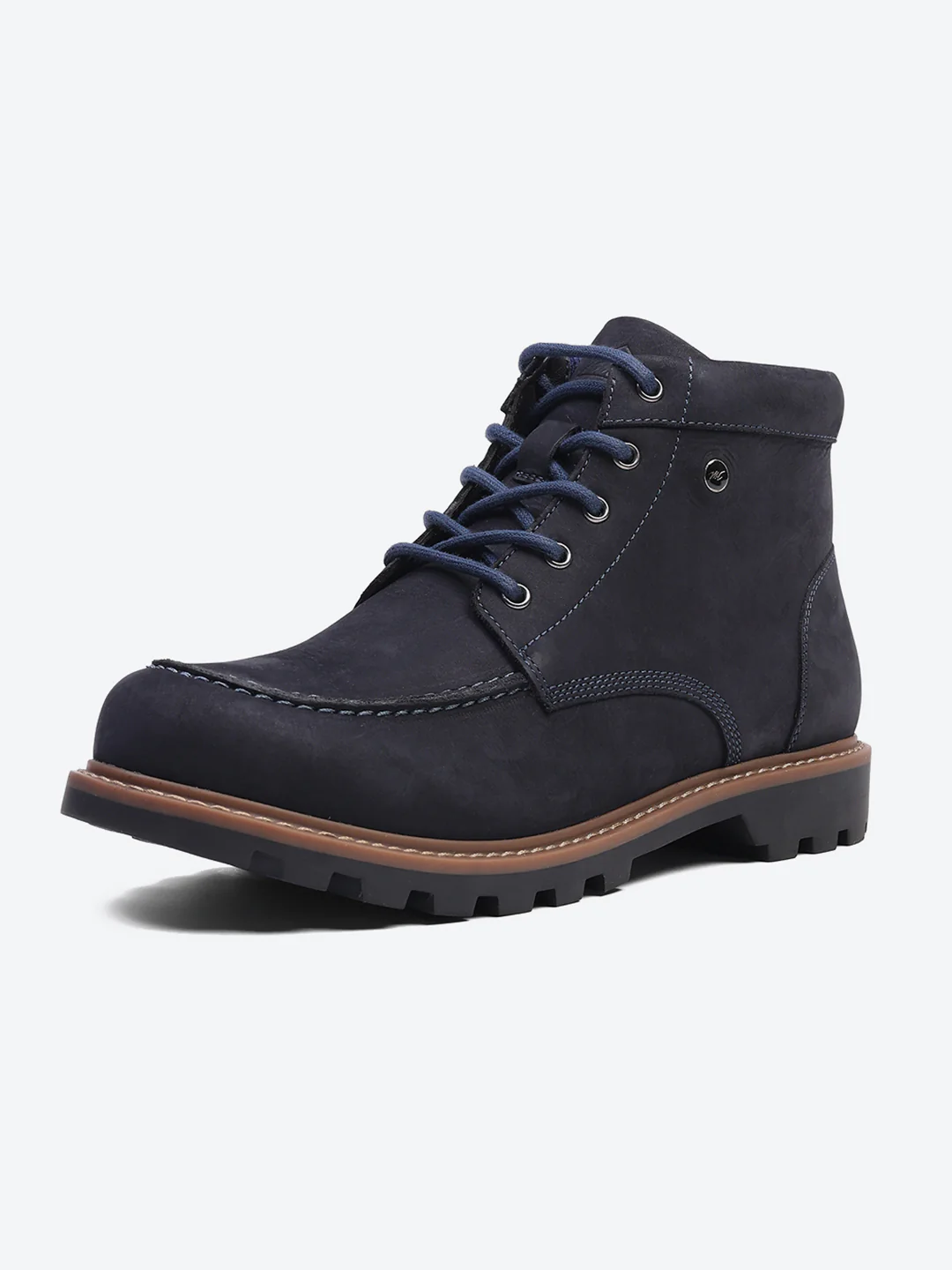 Men Navy Blue Genuine Leather Lace Up Boots - Image 3