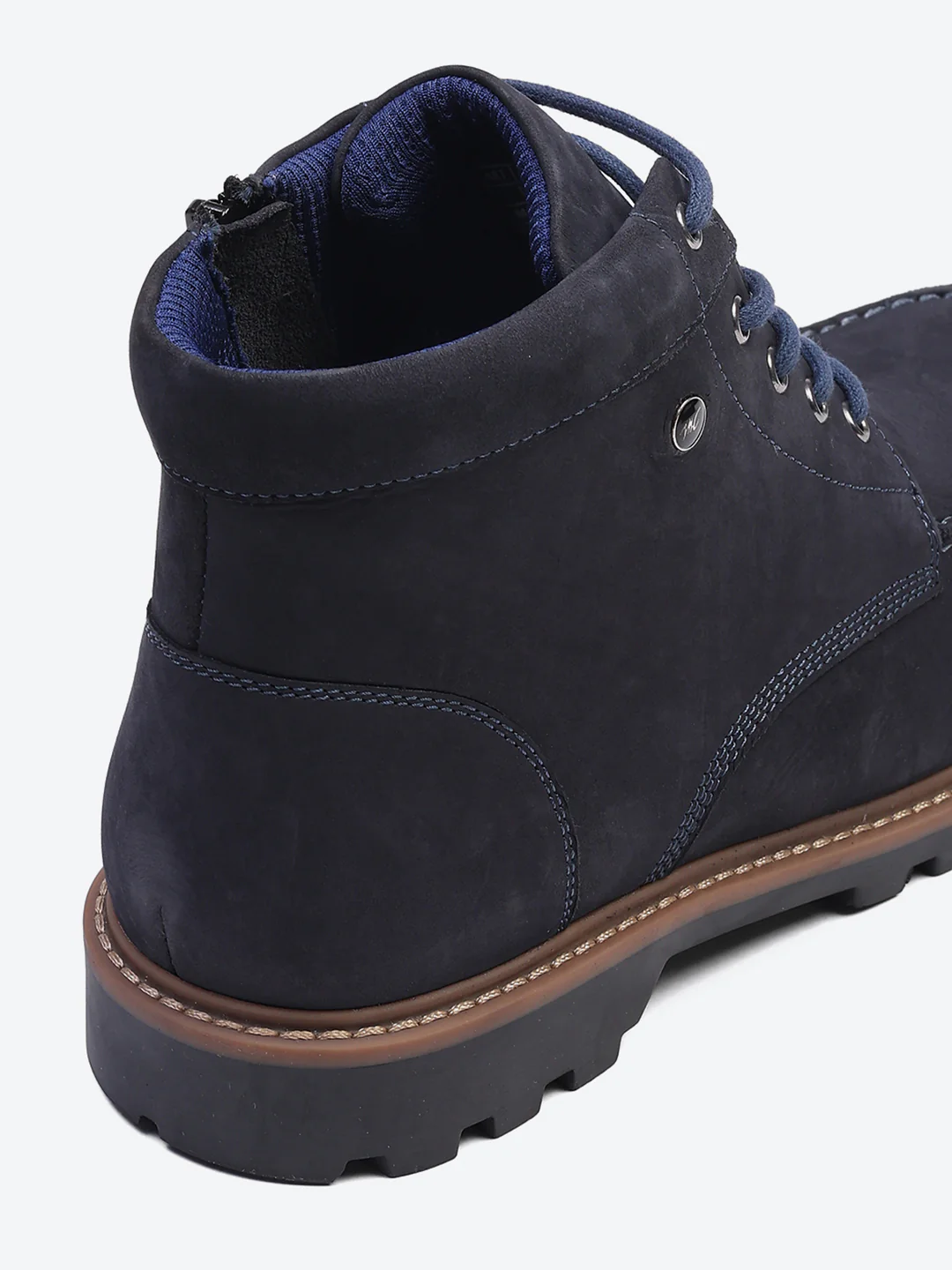 Men Navy Blue Genuine Leather Lace Up Boots - Image 9