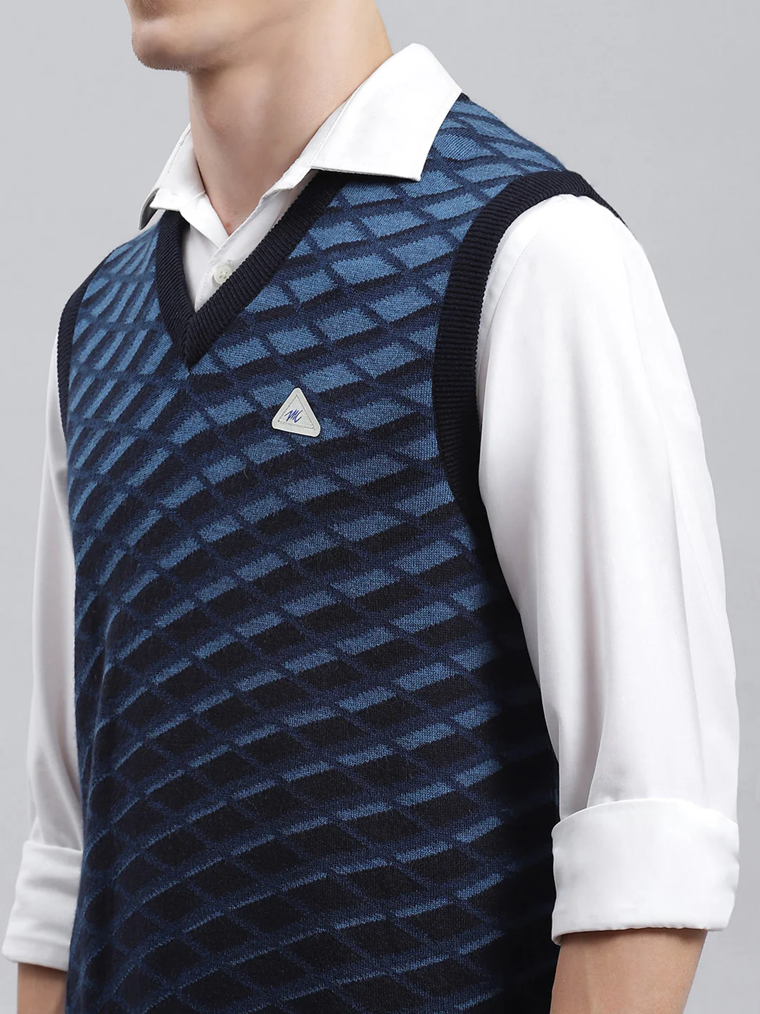 Men Navy Blue Jaquard Sweater - Image 6