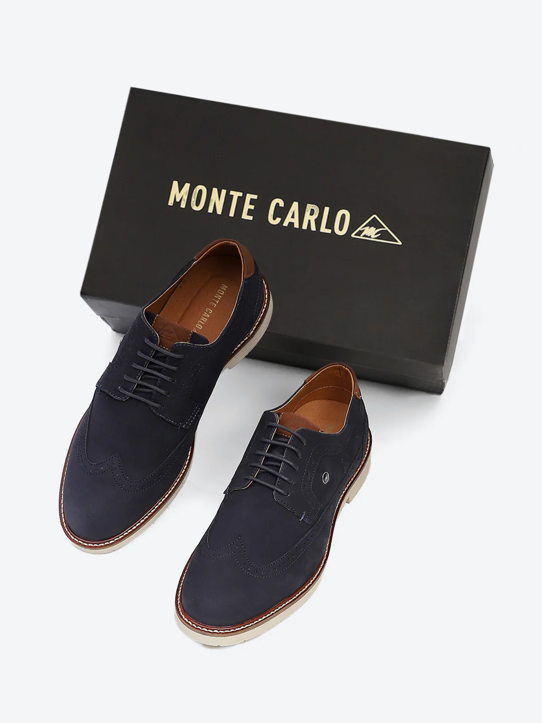 Men Navy Blue Lace Up Genuine Leather Casual Brogues - Image 2