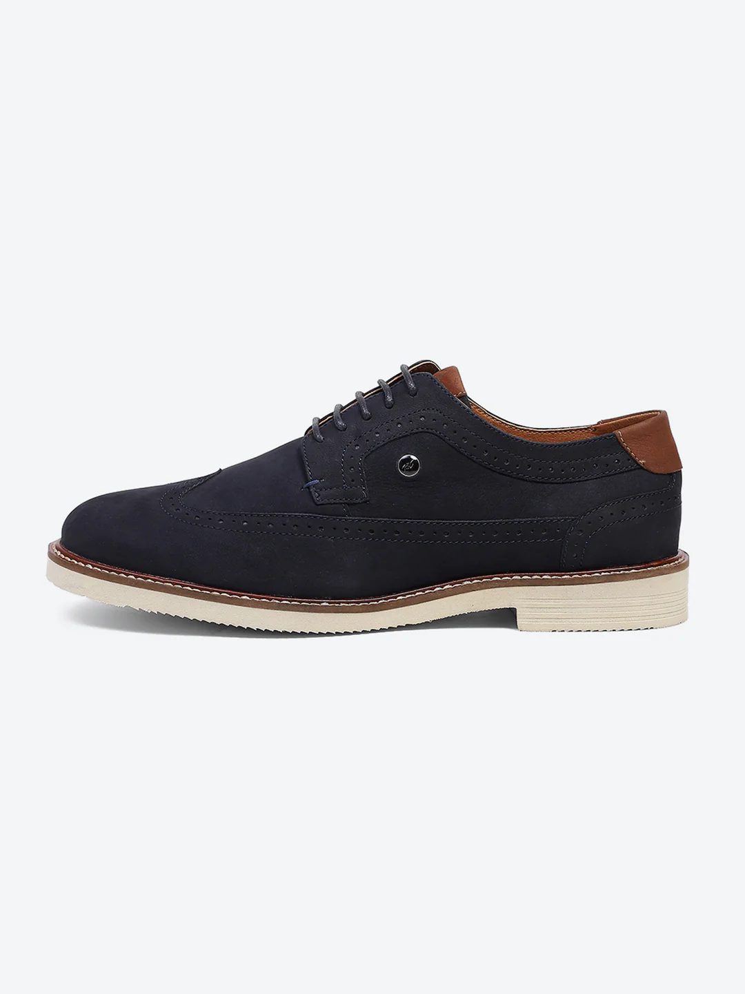 Men Navy Blue Lace Up Genuine Leather Casual Brogues - Image 4