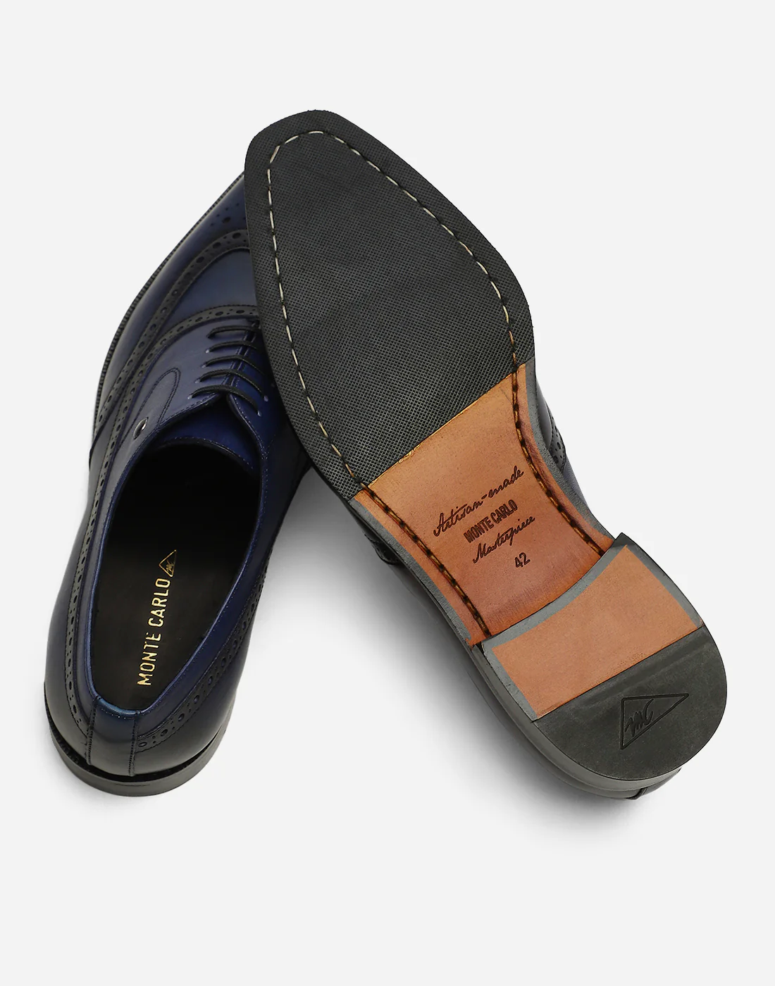 Men Navy Blue Lace Up Genuine Leather Formal Brogues - Image 8
