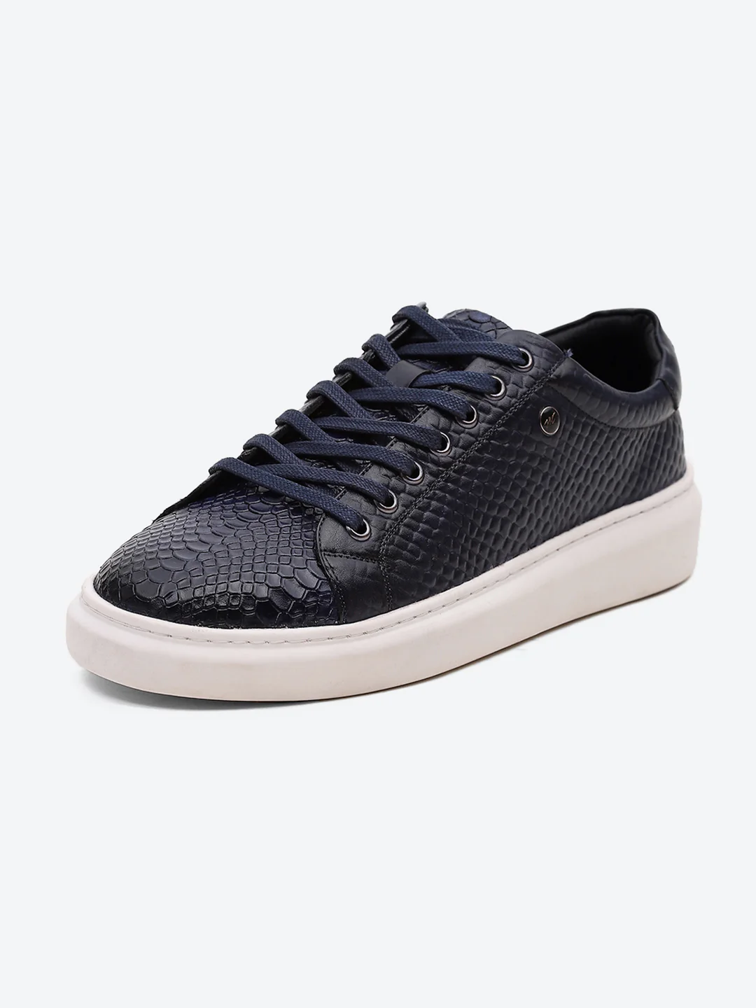Men Navy Blue Lace Up Leather Sneakers - Stylish & Comfortable - Image 3