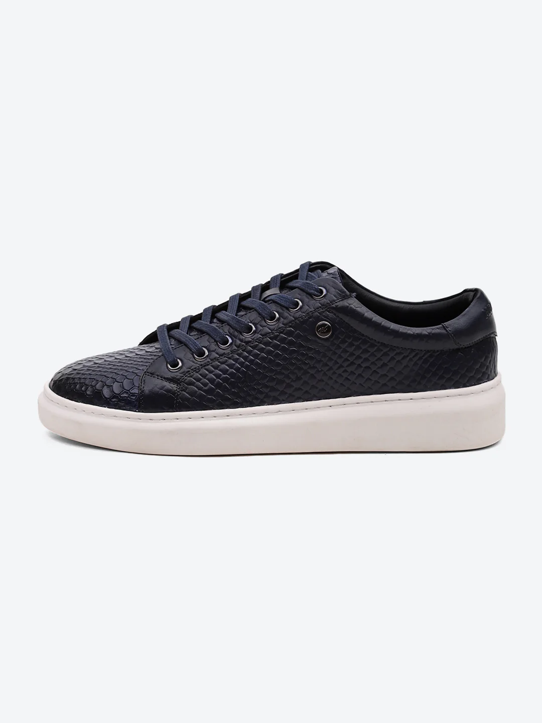 Men Navy Blue Lace Up Leather Sneakers - Stylish & Comfortable - Image 4
