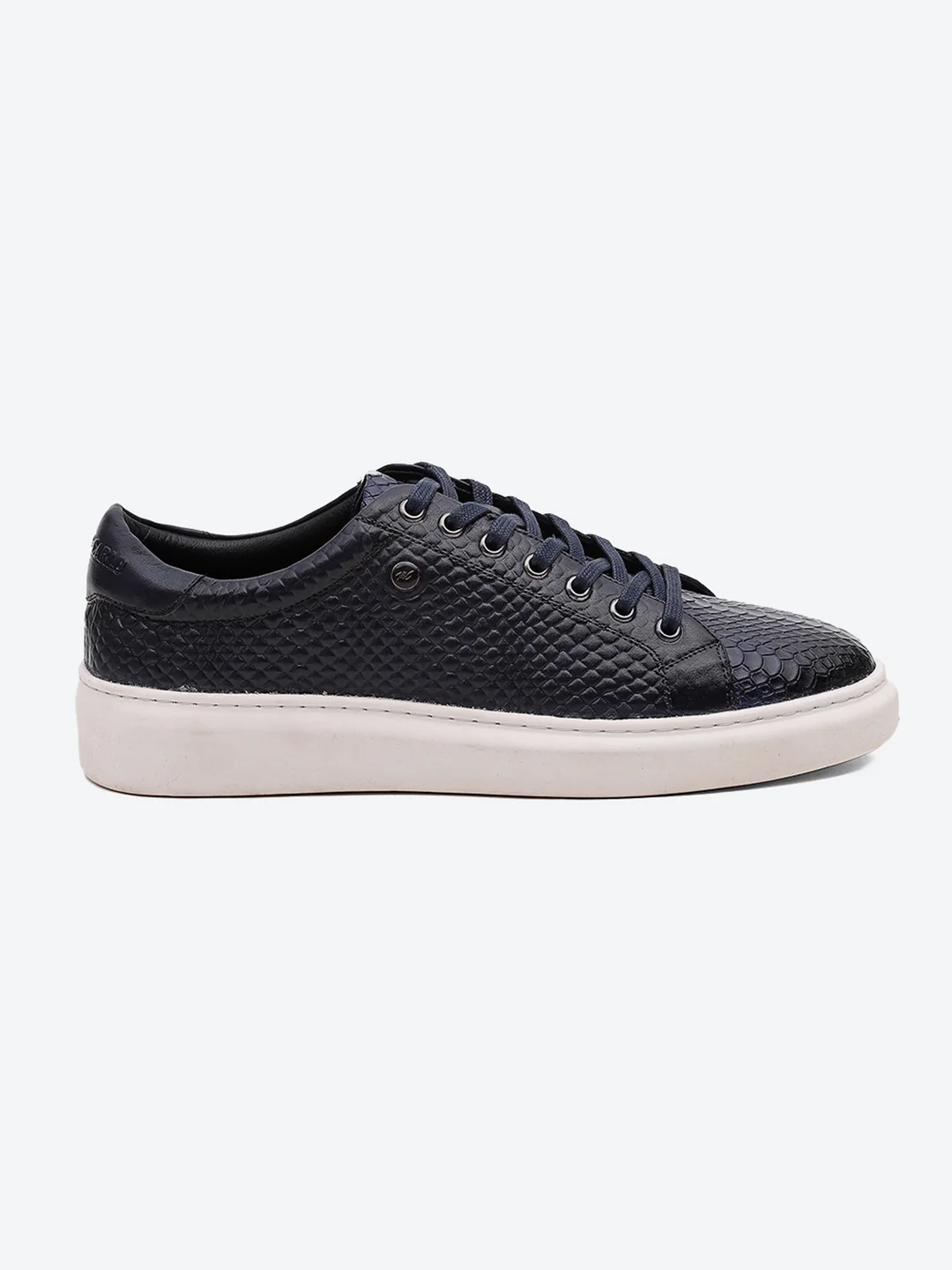 Men Navy Blue Lace Up Leather Sneakers - Stylish & Comfortable - Image 5