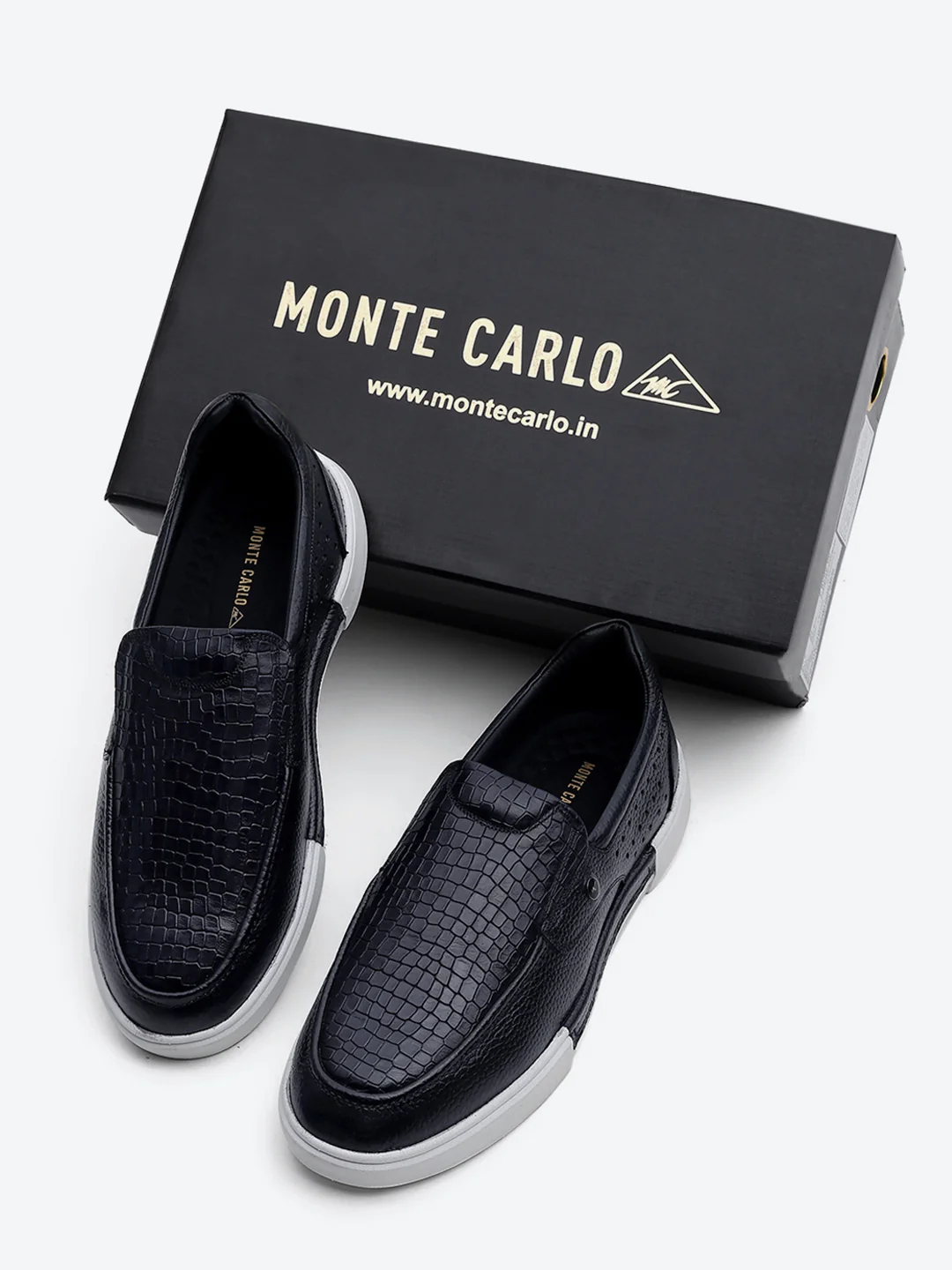 Monte Carlo Navy Blue Croc Print Leather Casual Slip on Shoes for Men - Image 2