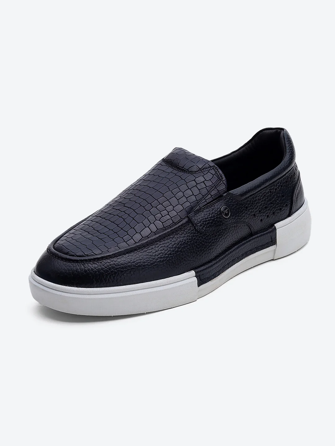 Monte Carlo Navy Blue Croc Print Leather Casual Slip on Shoes for Men - Image 3
