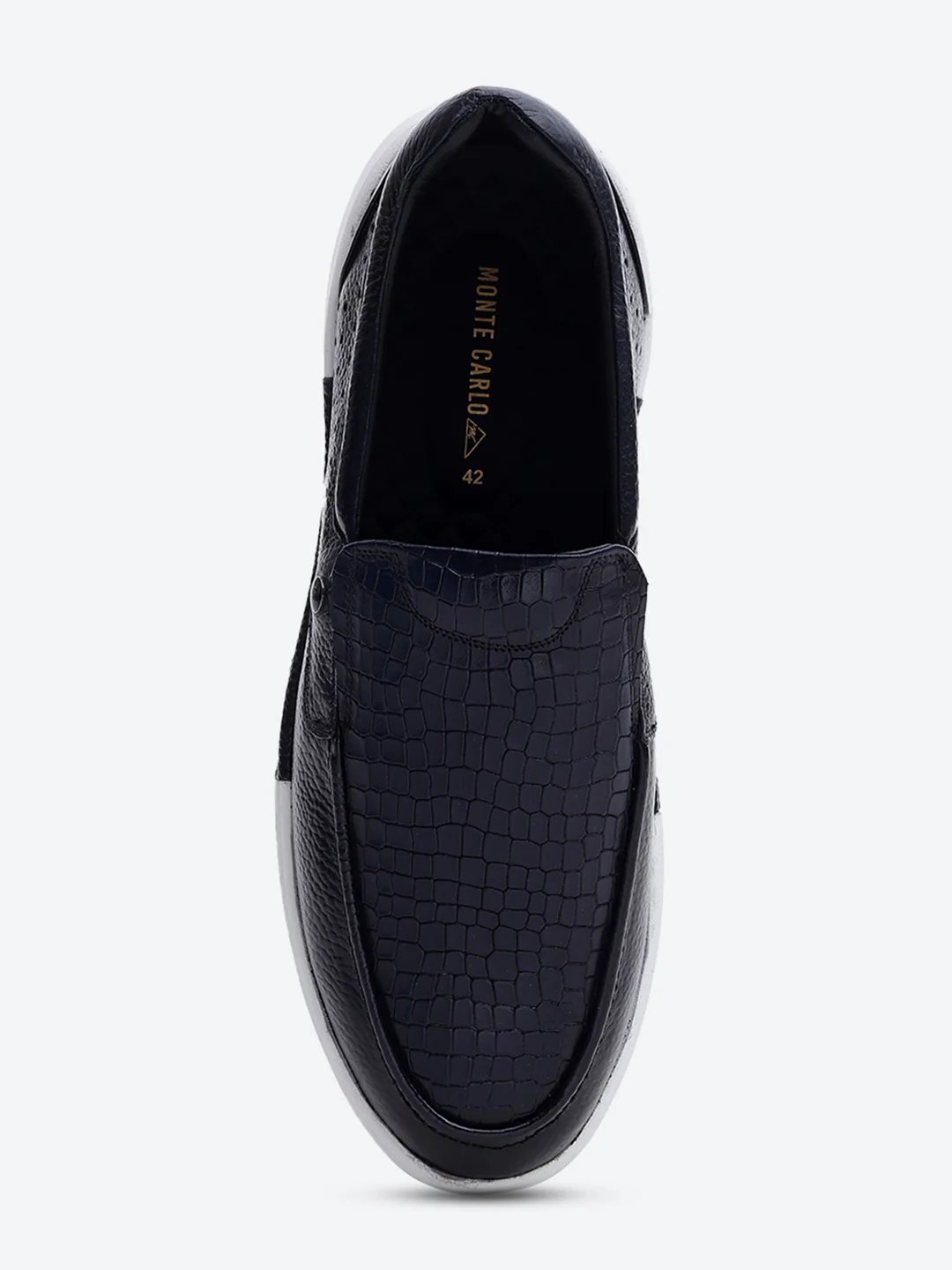 Monte Carlo Navy Blue Croc Print Leather Casual Slip on Shoes for Men - Image 6