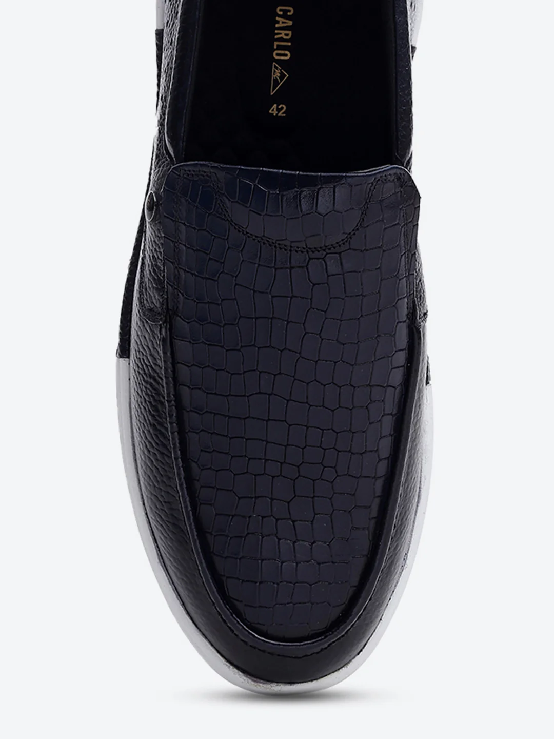 Monte Carlo Navy Blue Croc Print Leather Casual Slip on Shoes for Men - Image 7