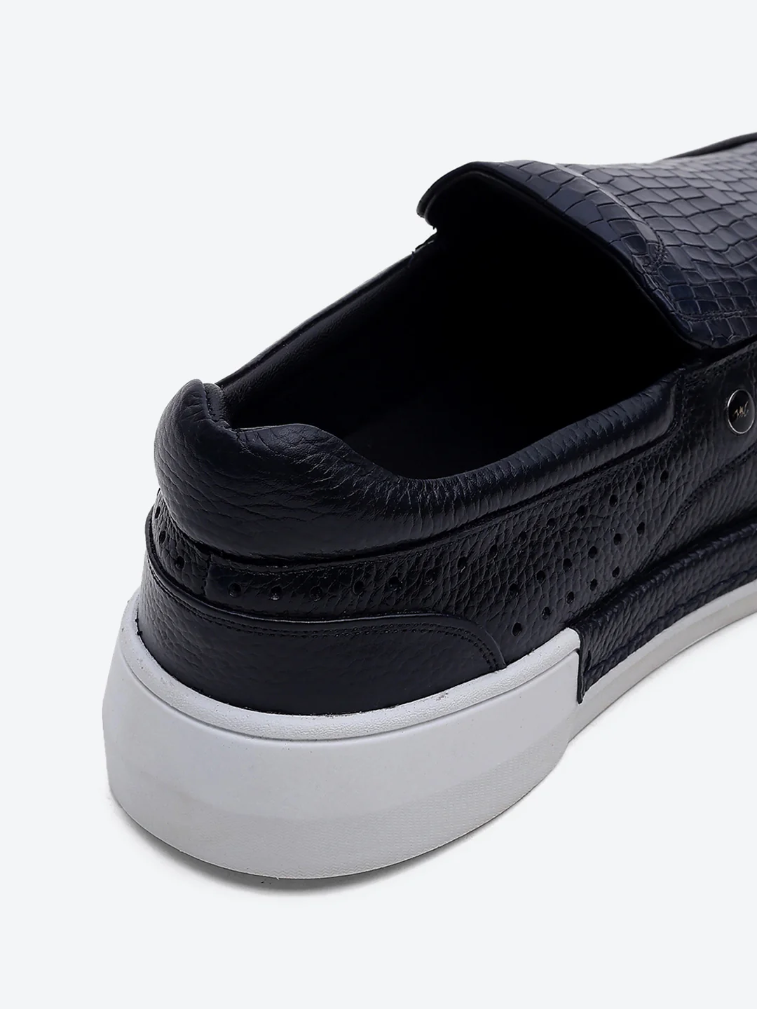 Monte Carlo Navy Blue Croc Print Leather Casual Slip on Shoes for Men - Image 9
