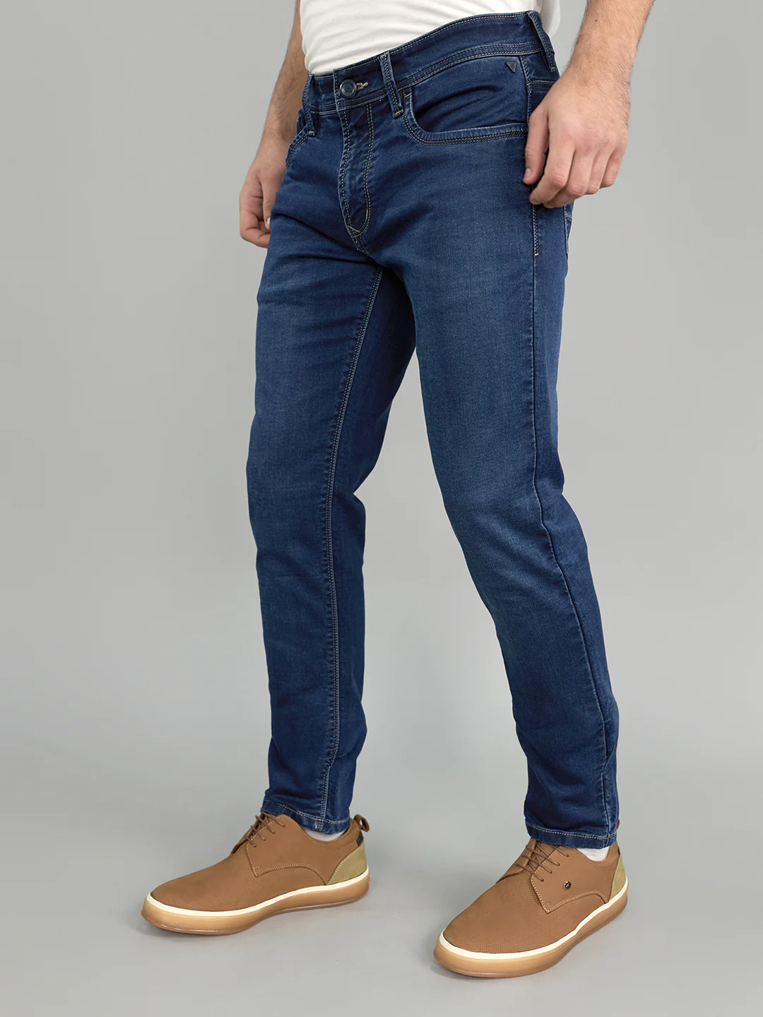 Men Navy Blue Light Wash Skinny Fit Denim - Image 3