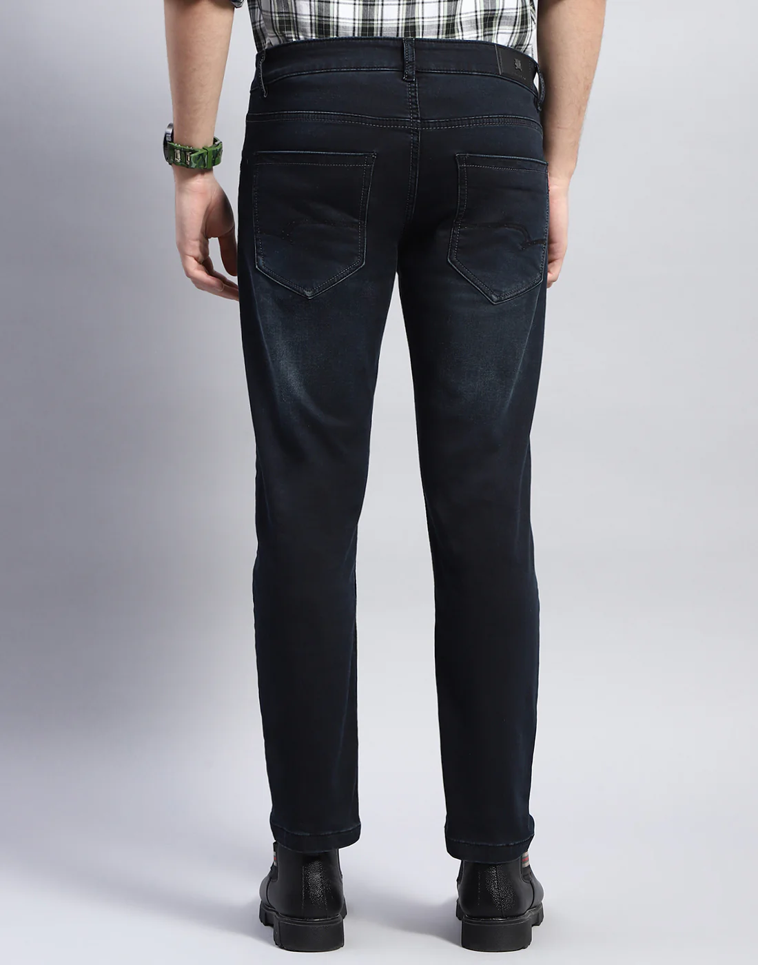 Men Navy Blue Light Wash Ankle Length Denim - Image 5