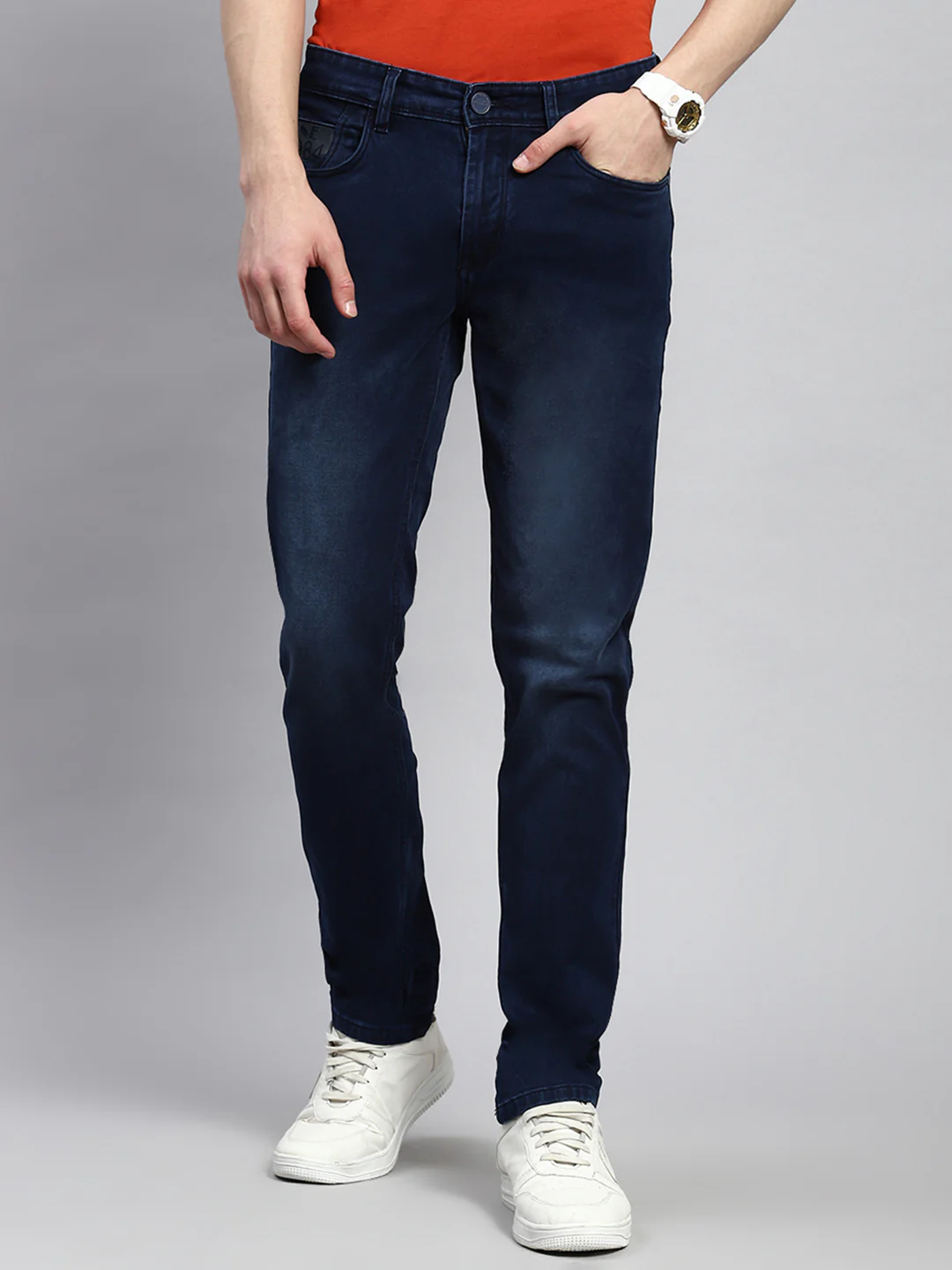 Men Navy Blue Narrow Fit Denim - Image 2