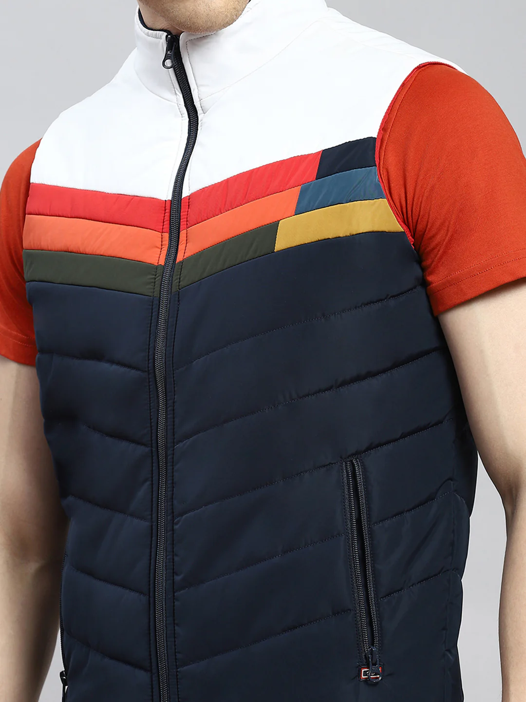 Men Navy Blue Plain Jacket - Image 6
