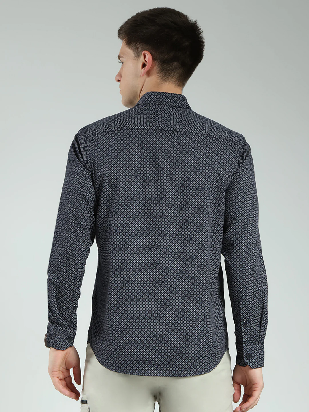 Men Navy Blue Printed Collar Full Sleeve Shirt - Image 5