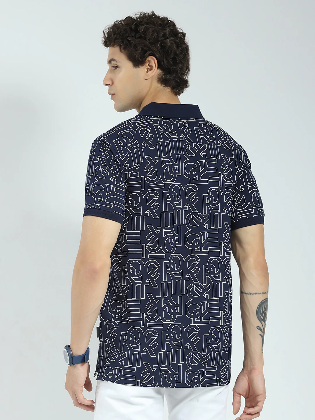Rock.it Men Navy Blue Printed Collar Half Sleeve T-Shirt - Image 5