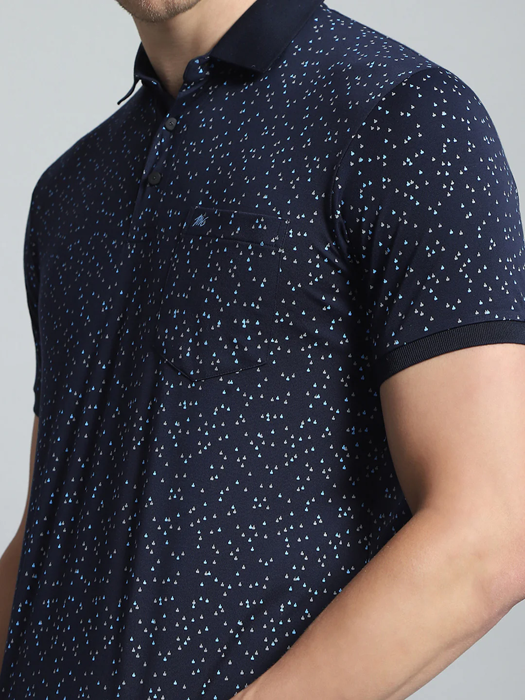 Men Navy Blue Printed Collar Half Sleeve T-Shirt - Image 7