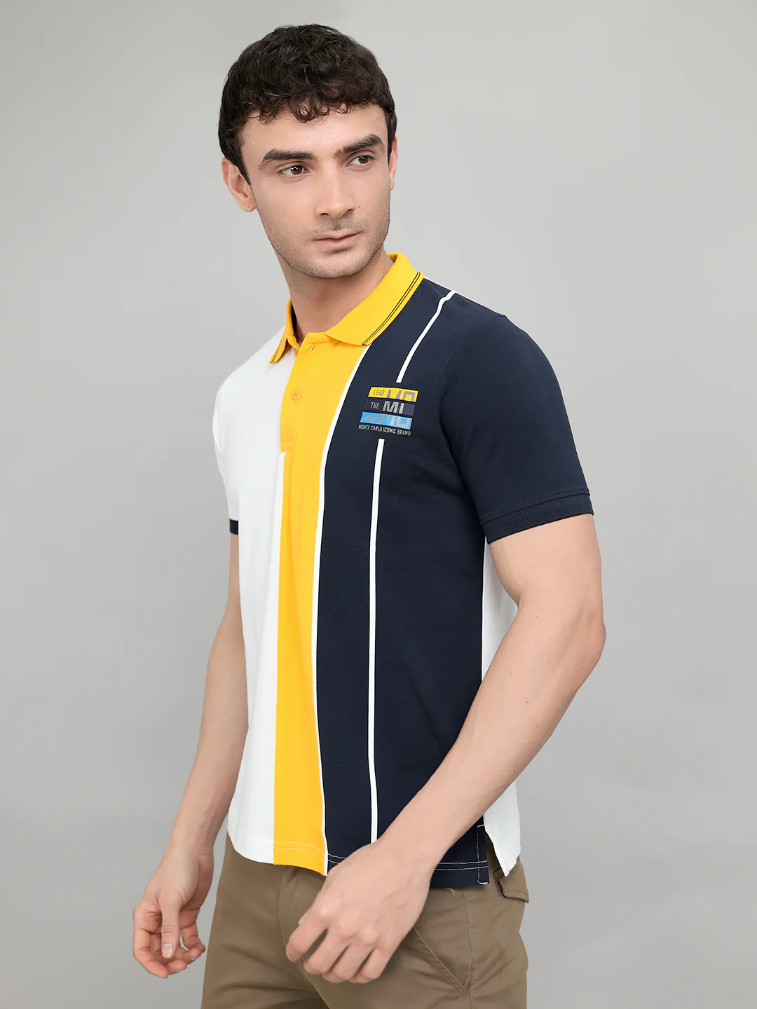 Men Navy Blue Printed Collar Half Sleeve T-Shirt - Image 2