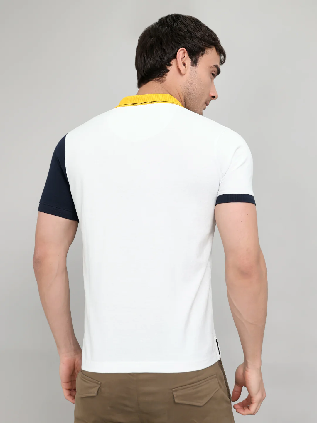 Men Navy Blue Printed Collar Half Sleeve T-Shirt - Image 5