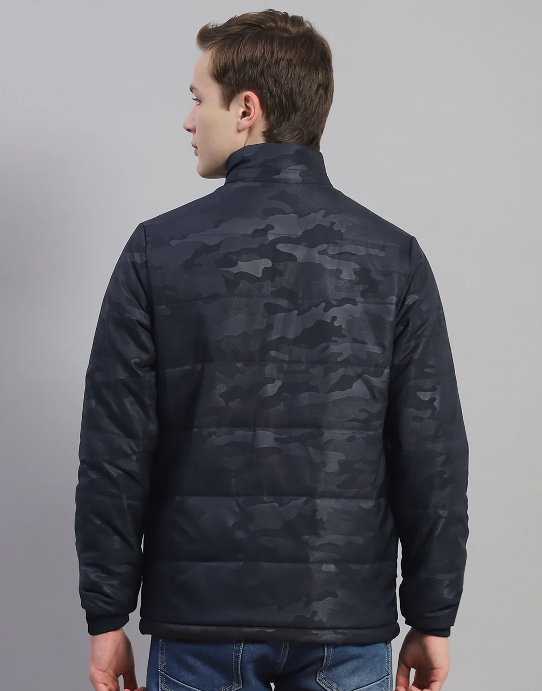 Men Navy Blue Printed Hooded Full Sleeve Jacket - Image 7