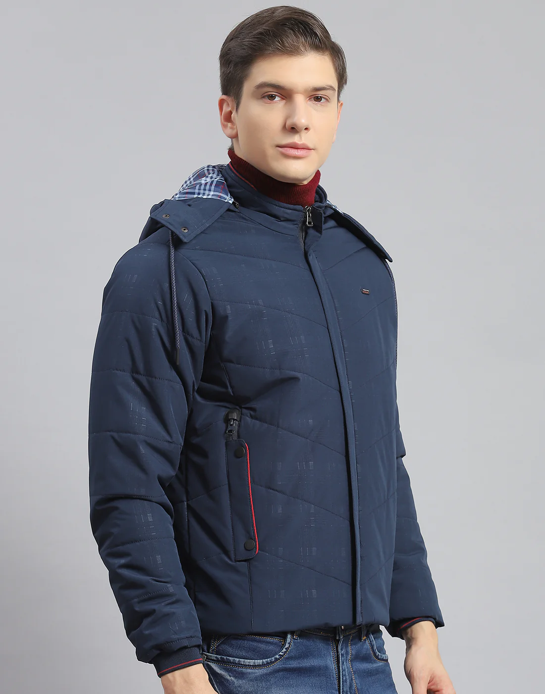 Men Navy Blue Printed Hooded Full Sleeve Jacket - Image 4