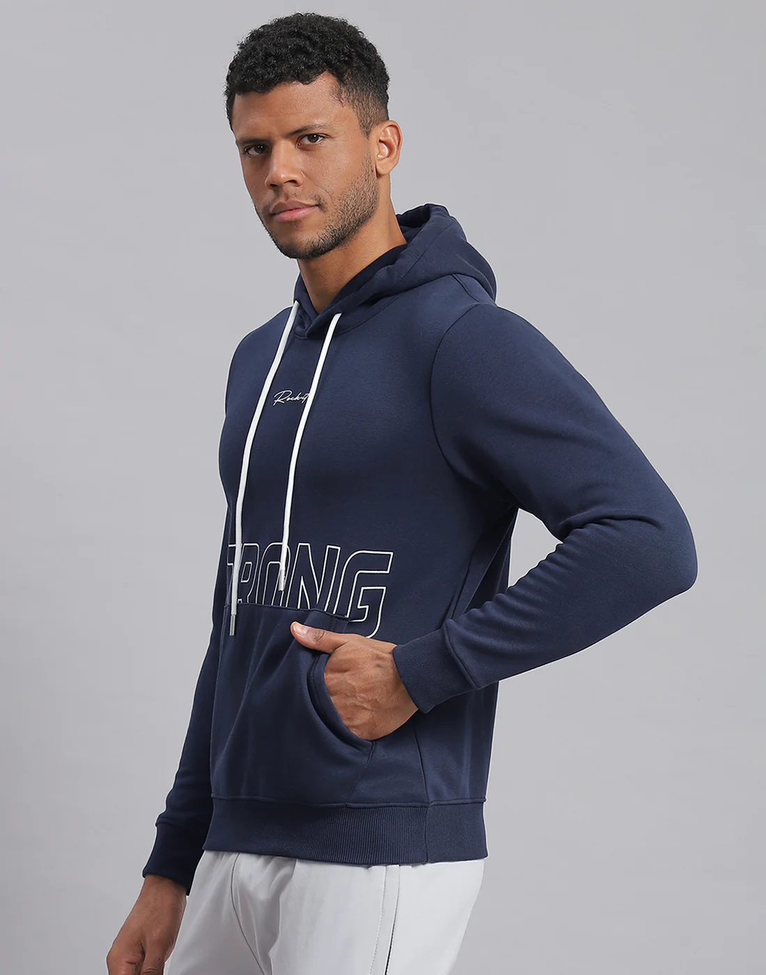 Rock.it Men Navy Blue Printed Hooded Full Sleeve Sweatshirt - Image 3