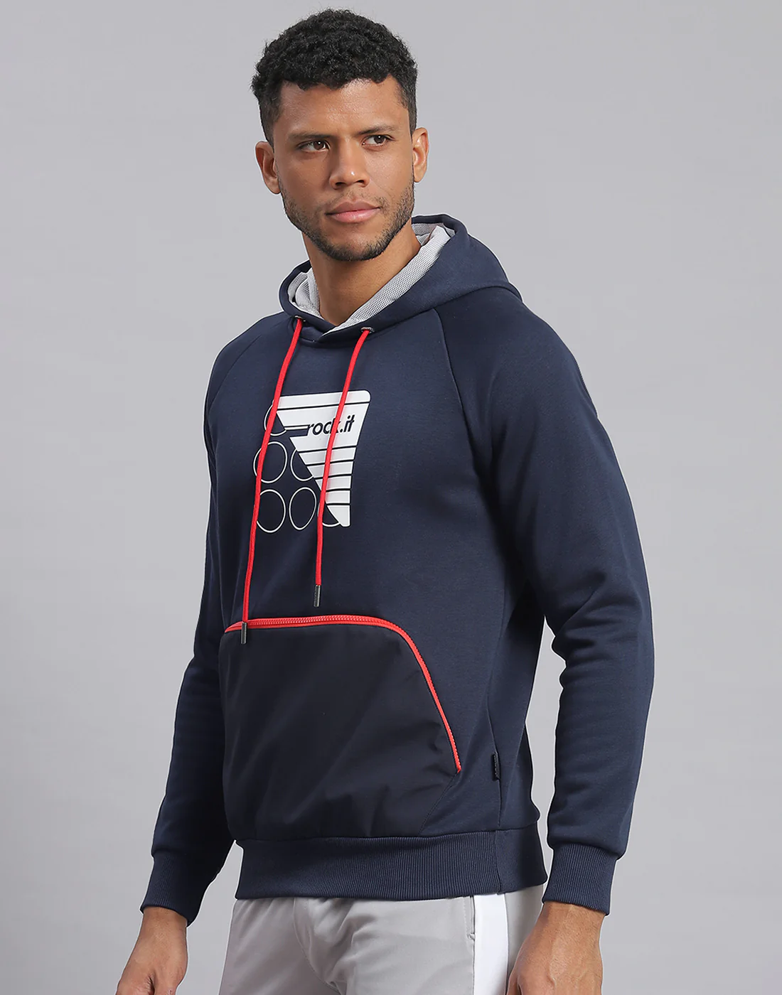 Rock.it Men Navy Blue Printed Hooded Full Sleeve Sweatshirt - Image 3