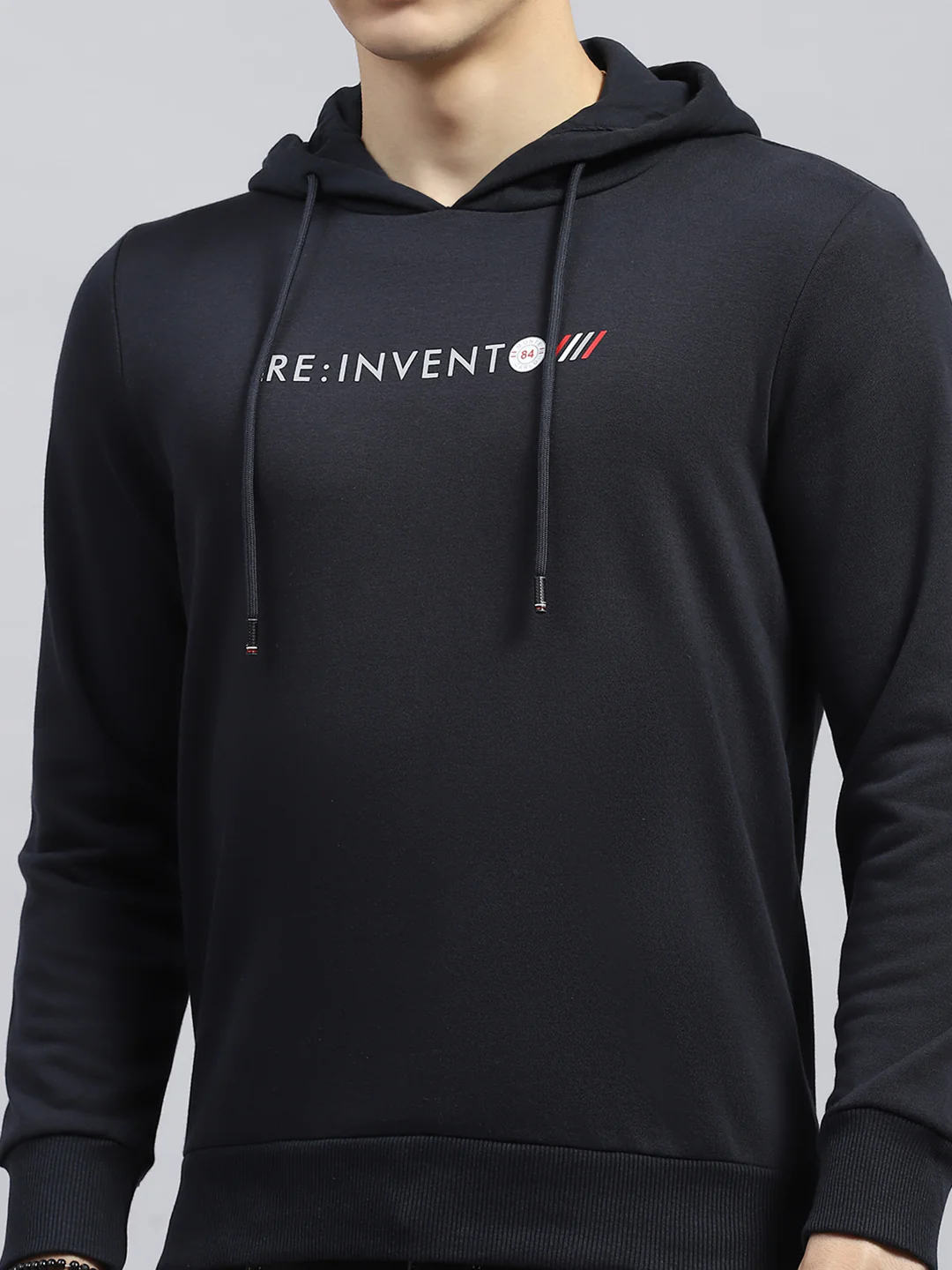 Men Navy Blue Printed Hooded Full Sleeve Sweatshirt - Image 6