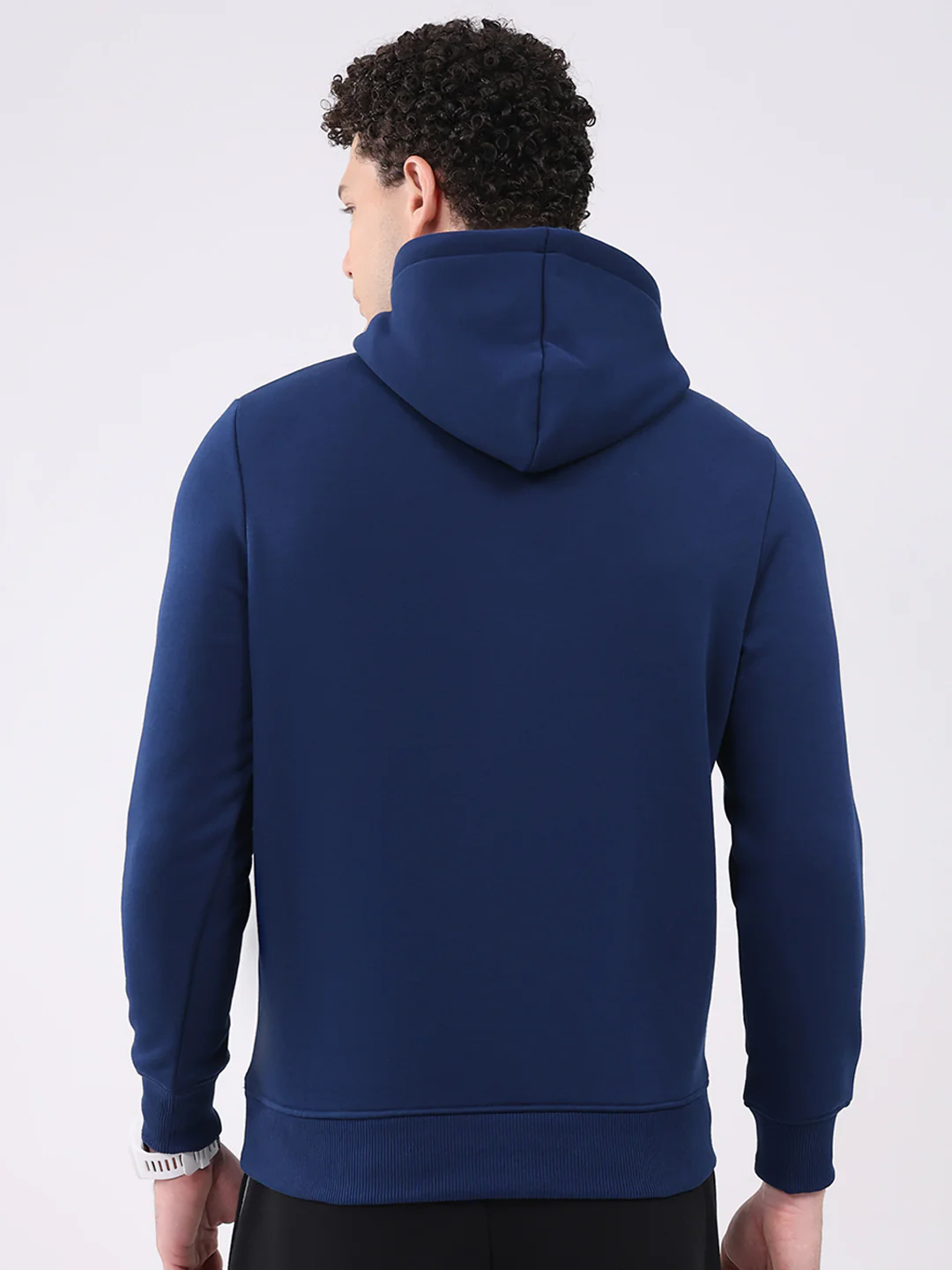 Men Navy Blue Printed Hooded Full Sleeve Sweatshirt - Image 5