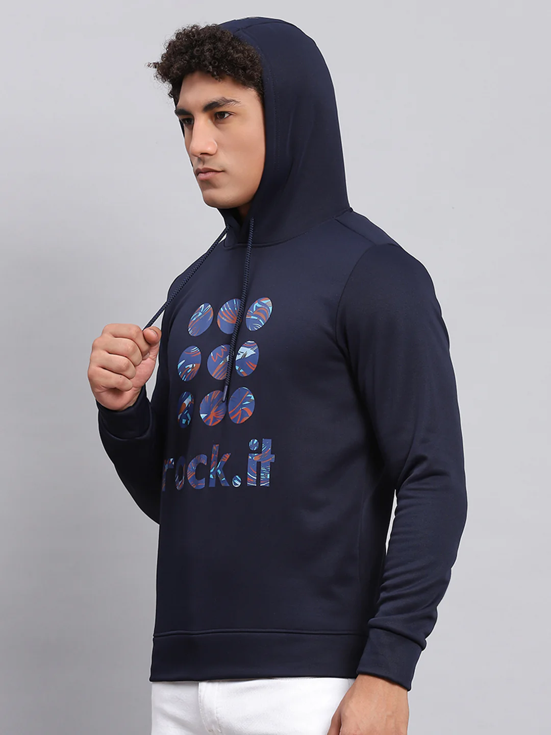 Rock.it Men Navy Blue Printed Hooded Full Sleeve Sweatshirt - Image 3