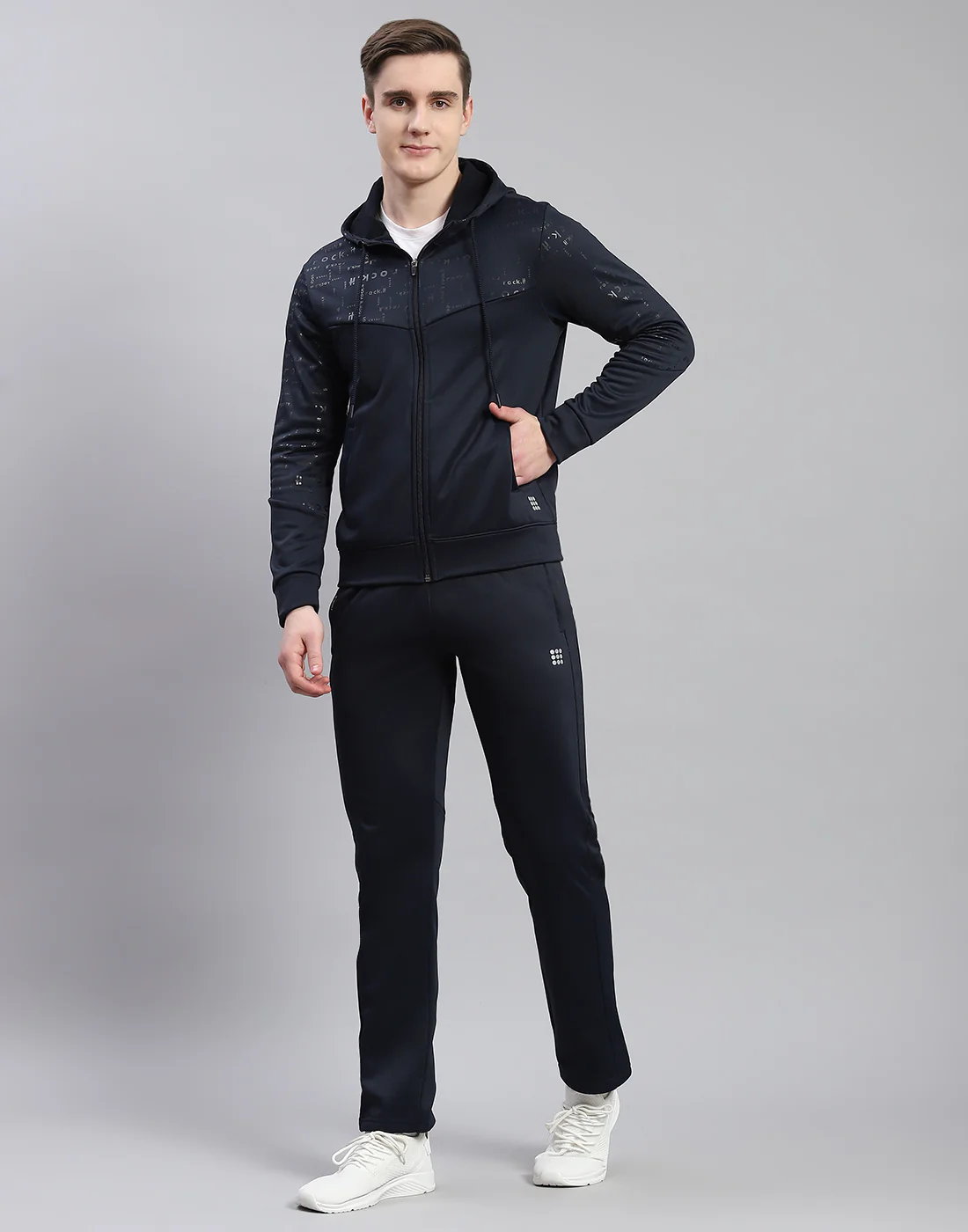 Rock.it Men Navy Blue Printed Hooded Full Sleeve Tracksuit - Image 2