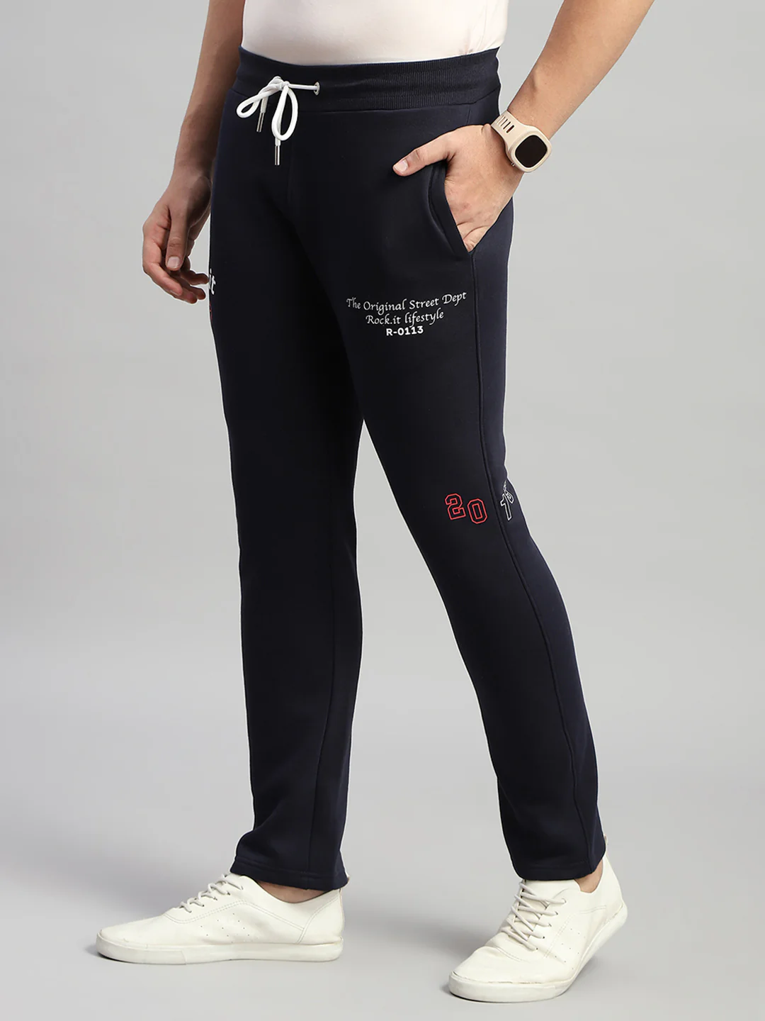 Rock.it Men Navy Blue Printed Hooded Full Sleeve Winter Tracksuit - Image 9
