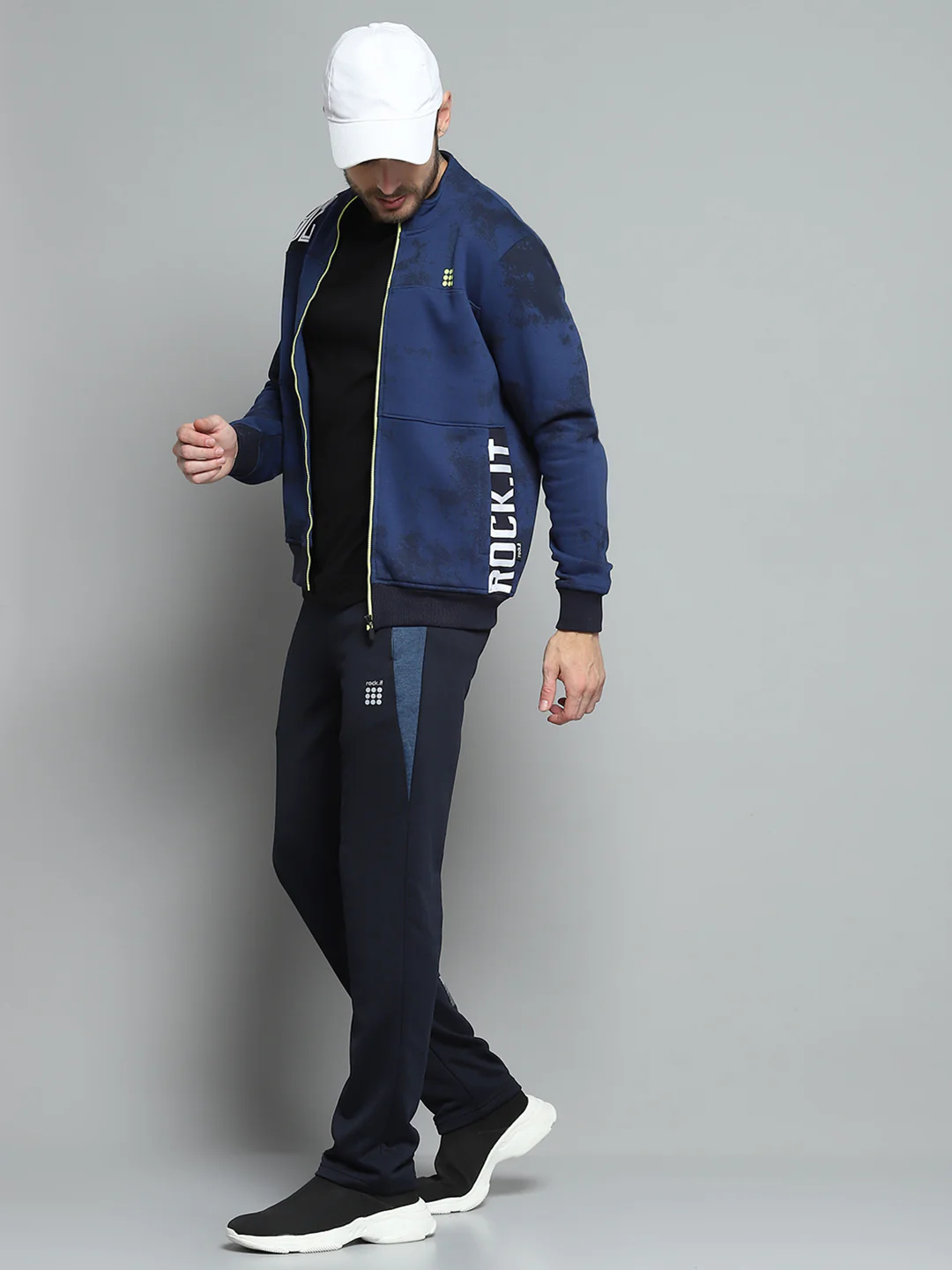 Rock.it Men Navy Blue Printed Mock Neck Full Sleeve Sweatshirt - Image 2
