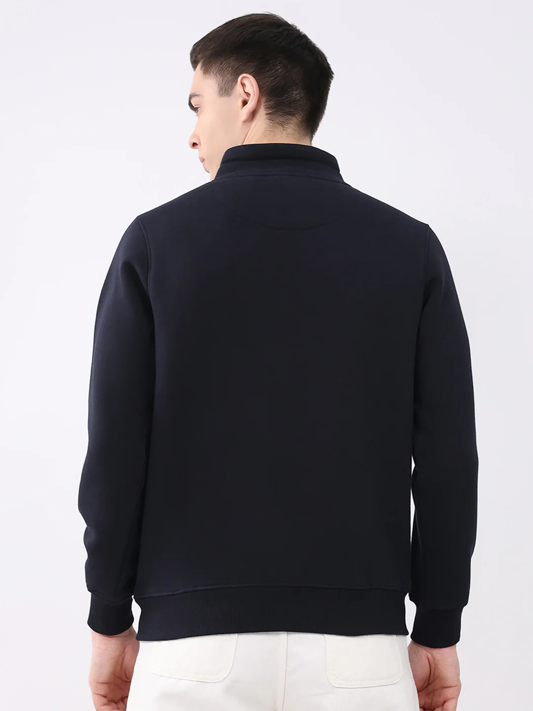 Men Navy Blue Printed Mock Neck Full Sleeve Sweatshirt - Image 5