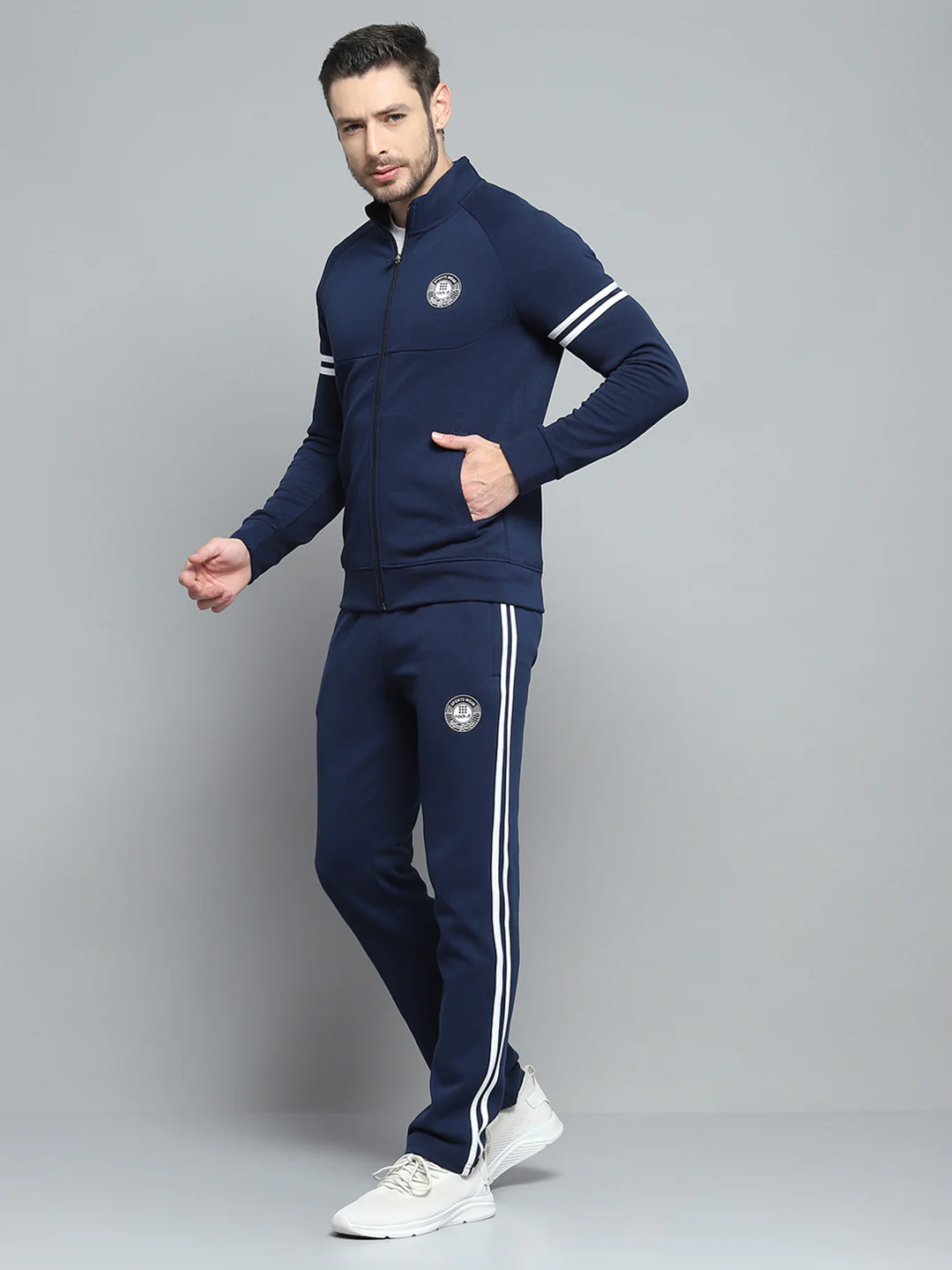 Rock.it Men Navy Blue Printed Mock Neck Full Sleeve Winter Tracksuit - Image 3