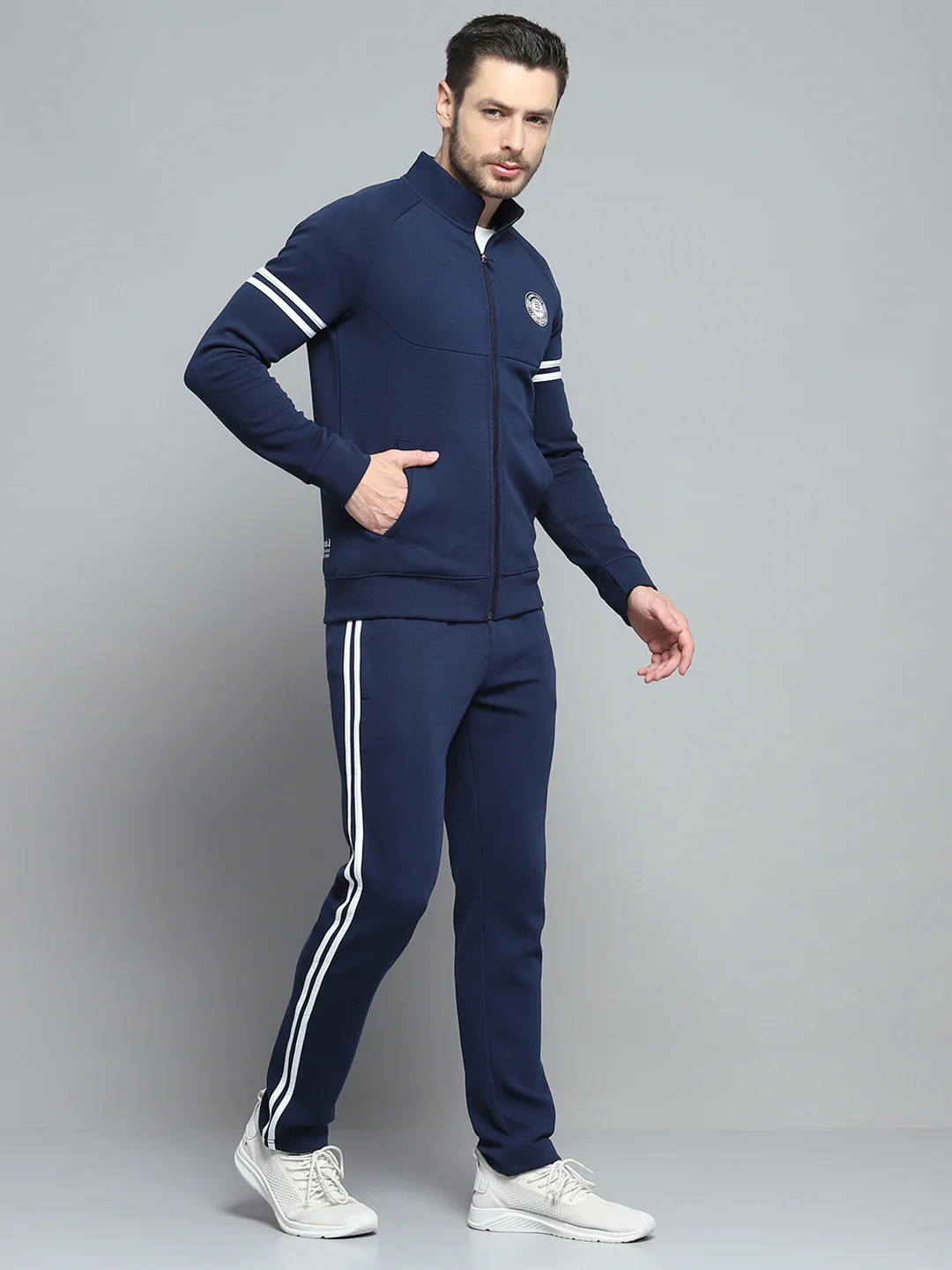 Rock.it Men Navy Blue Printed Mock Neck Full Sleeve Winter Tracksuit - Image 4