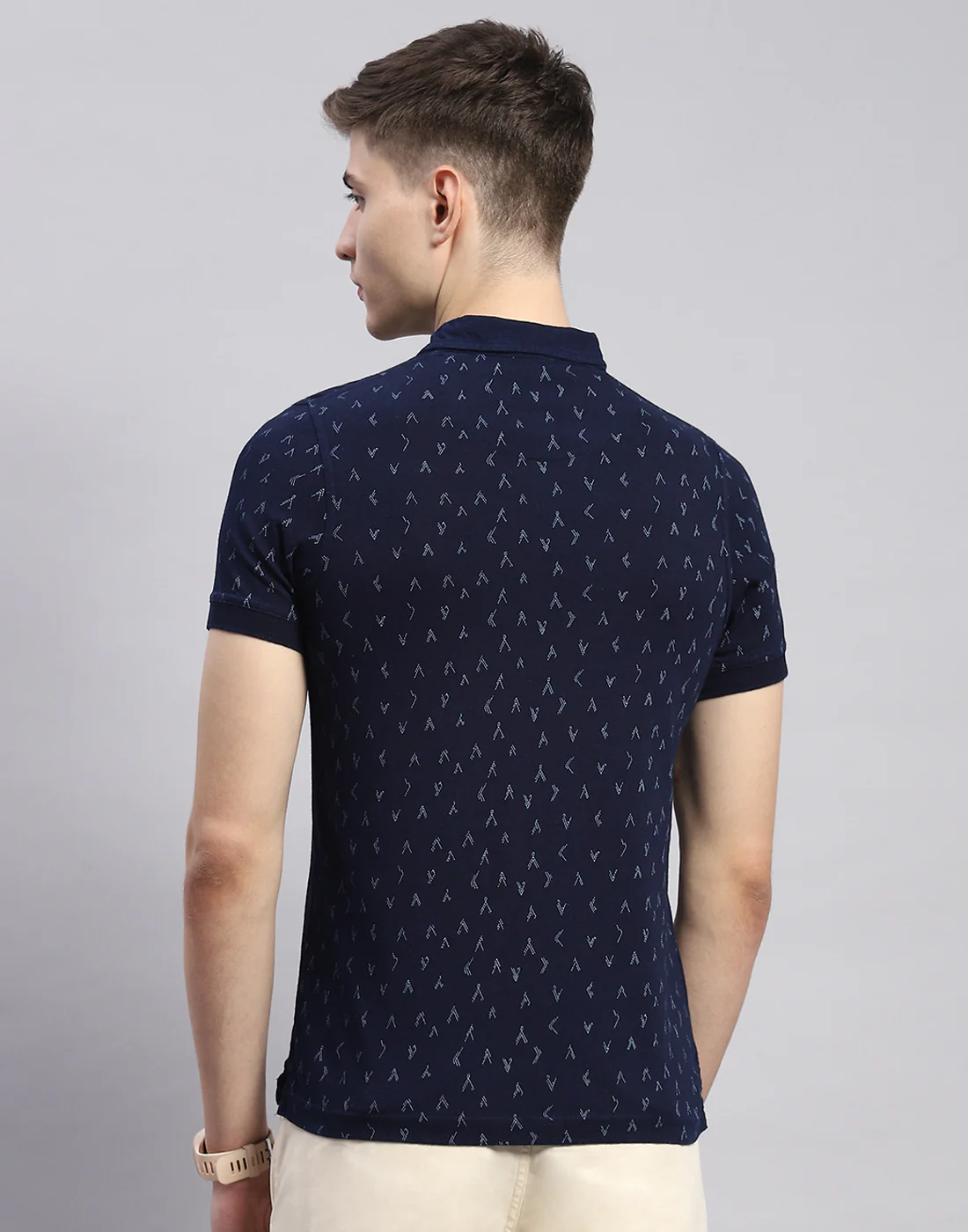 Men Navy Blue Printed Polo Collar Half Sleeve T-Shirt - Image 6