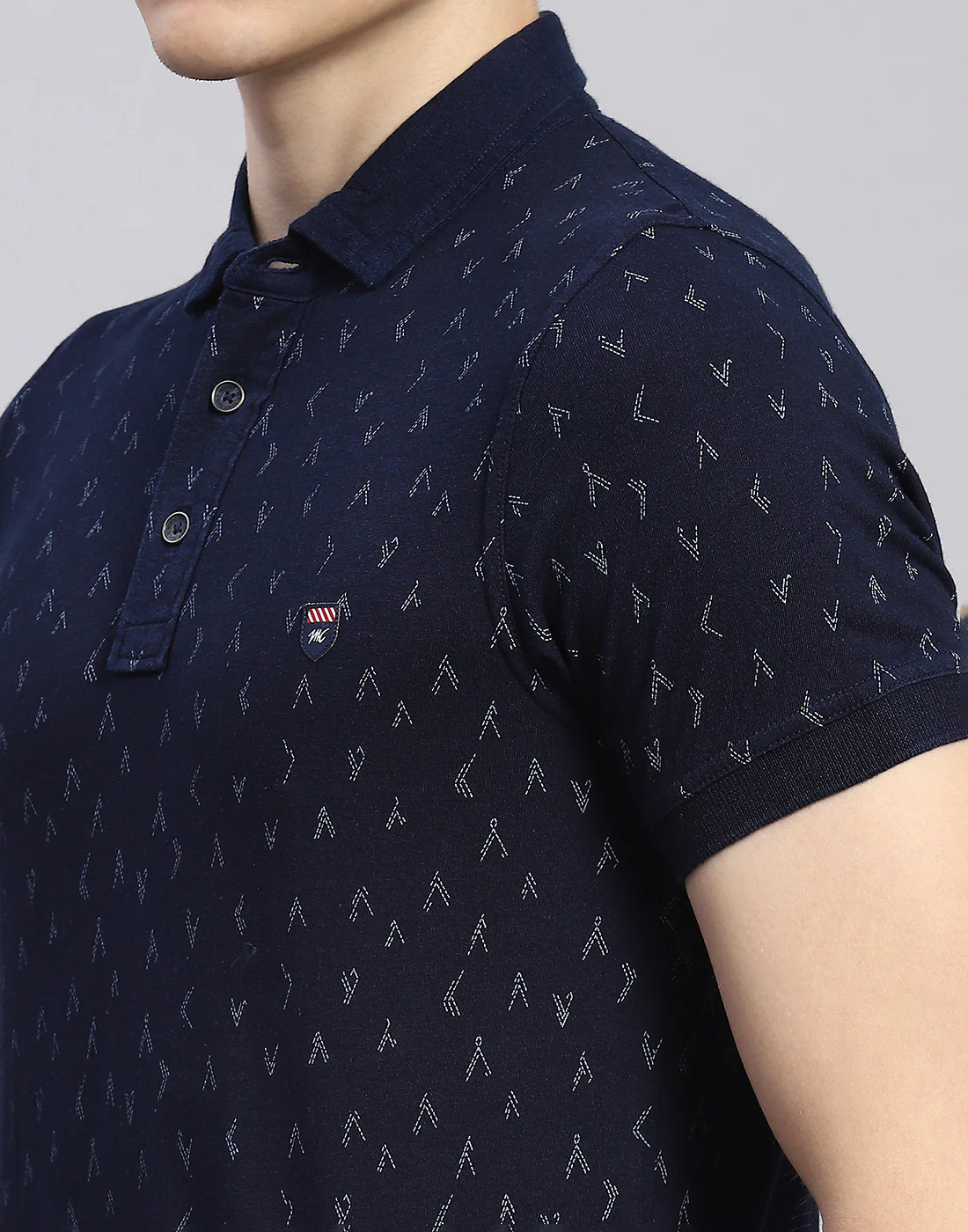 Men Navy Blue Printed Polo Collar Half Sleeve T-Shirt - Image 7